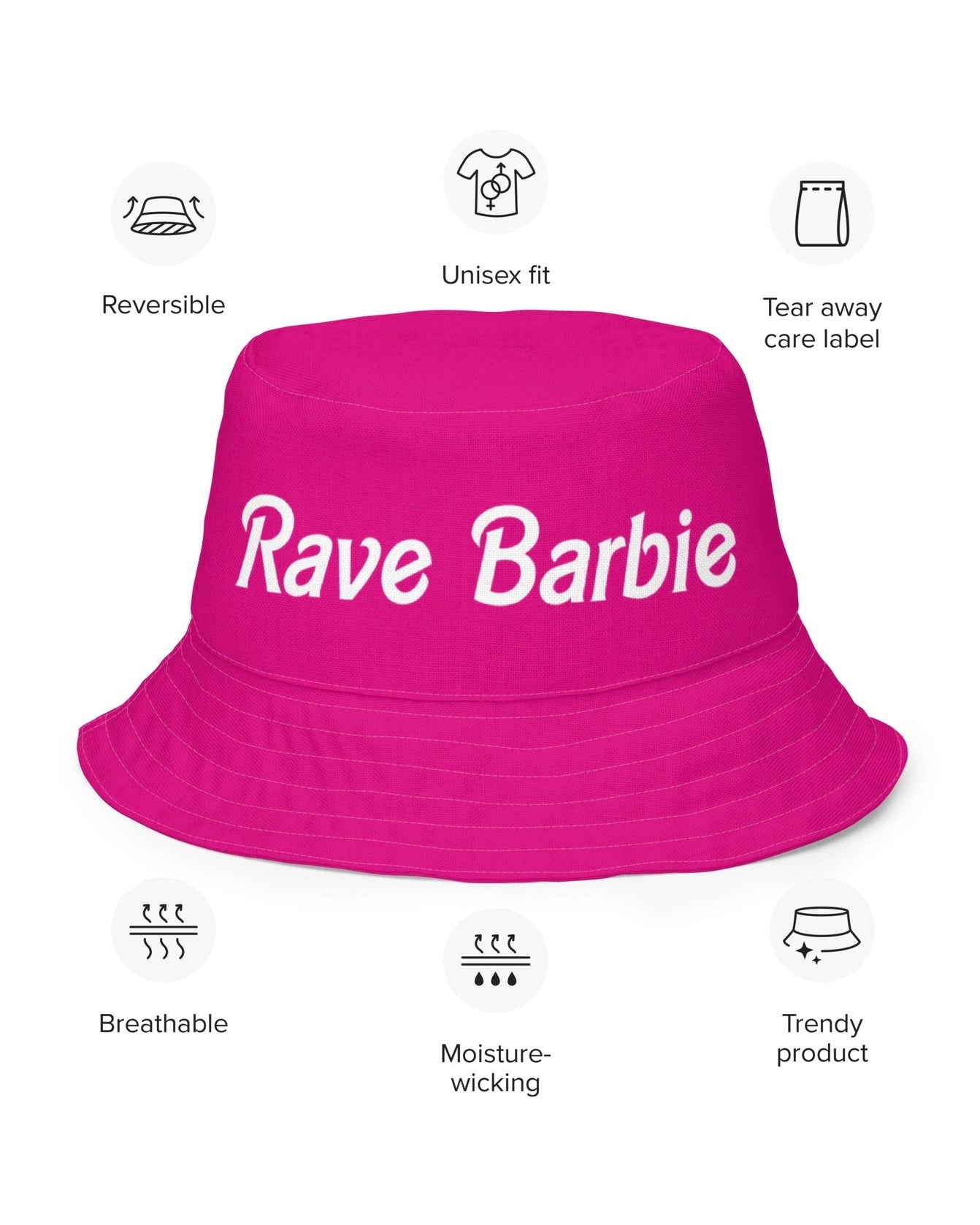 Rave Barbie Reversible Bucket Hat showing off its features