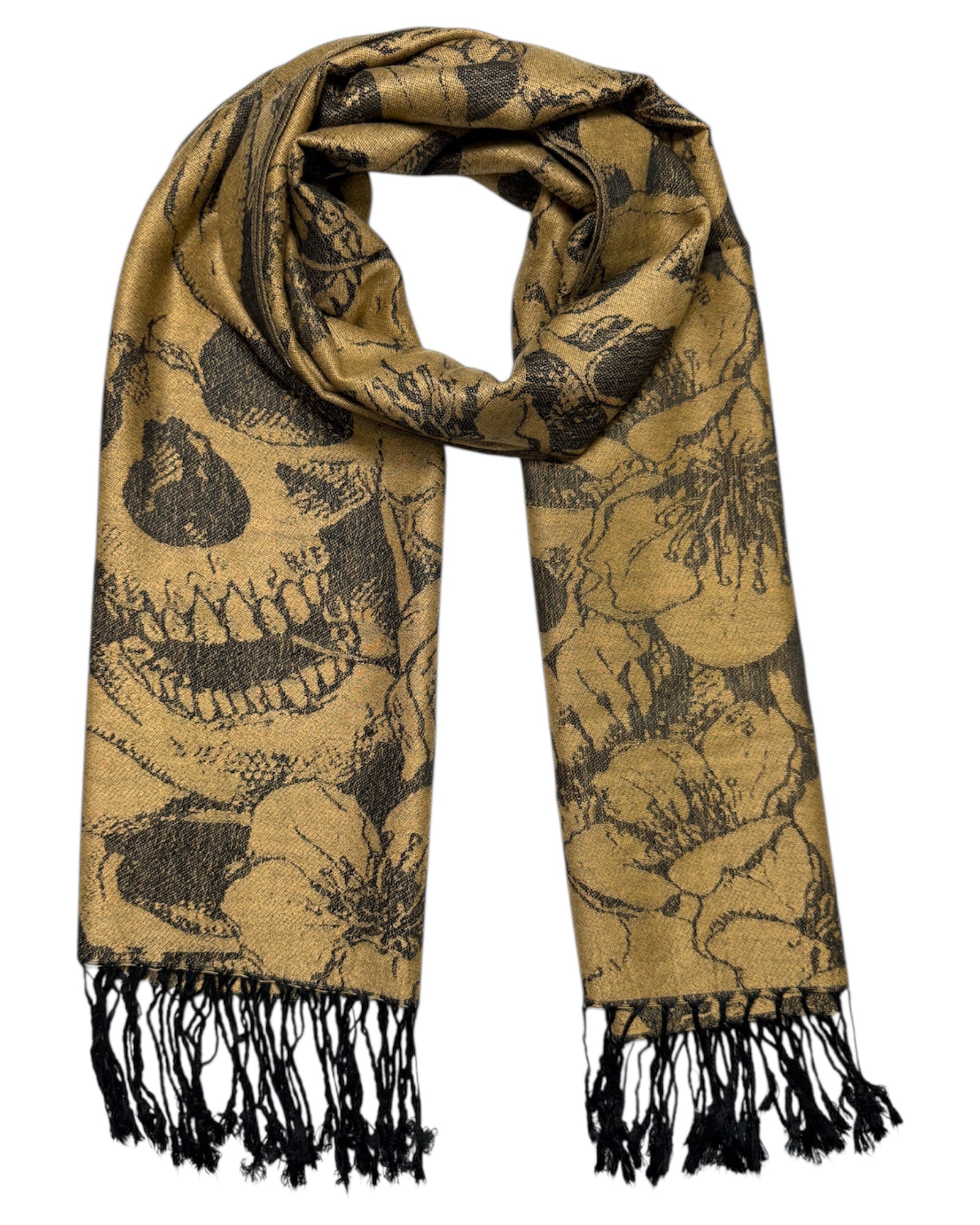 Scarf with black floral pattern on a beige background pashmina