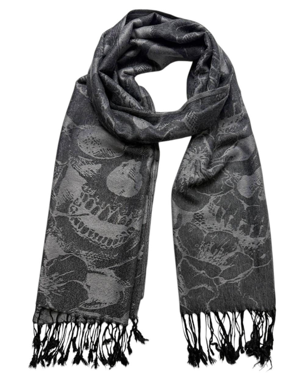 Pashmina rave gris y negra con calaveras | Bufanda para festivales ...