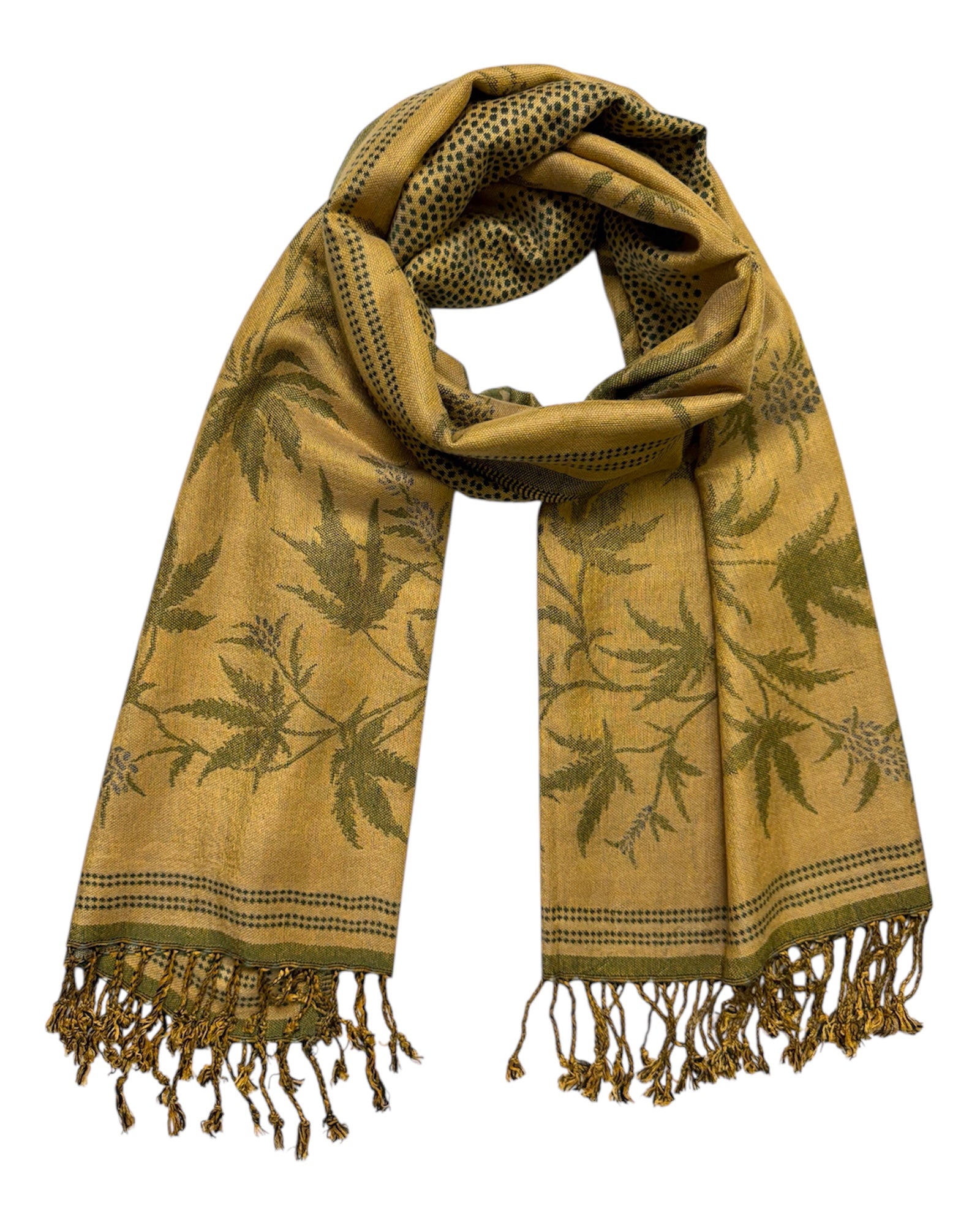 Light green blaze reversible rave pashmina with all-over leaf print