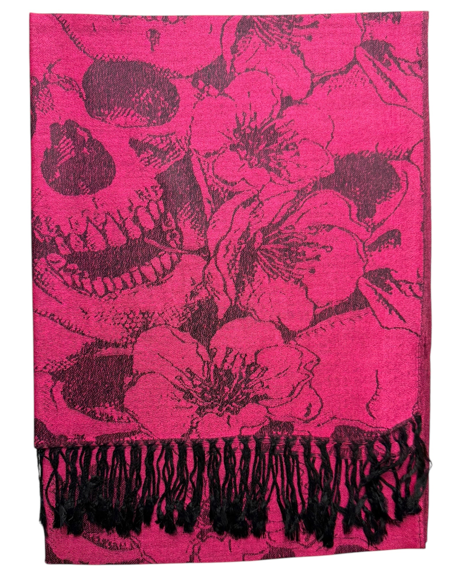 Hot Pink scarf with black floral and skull pattern