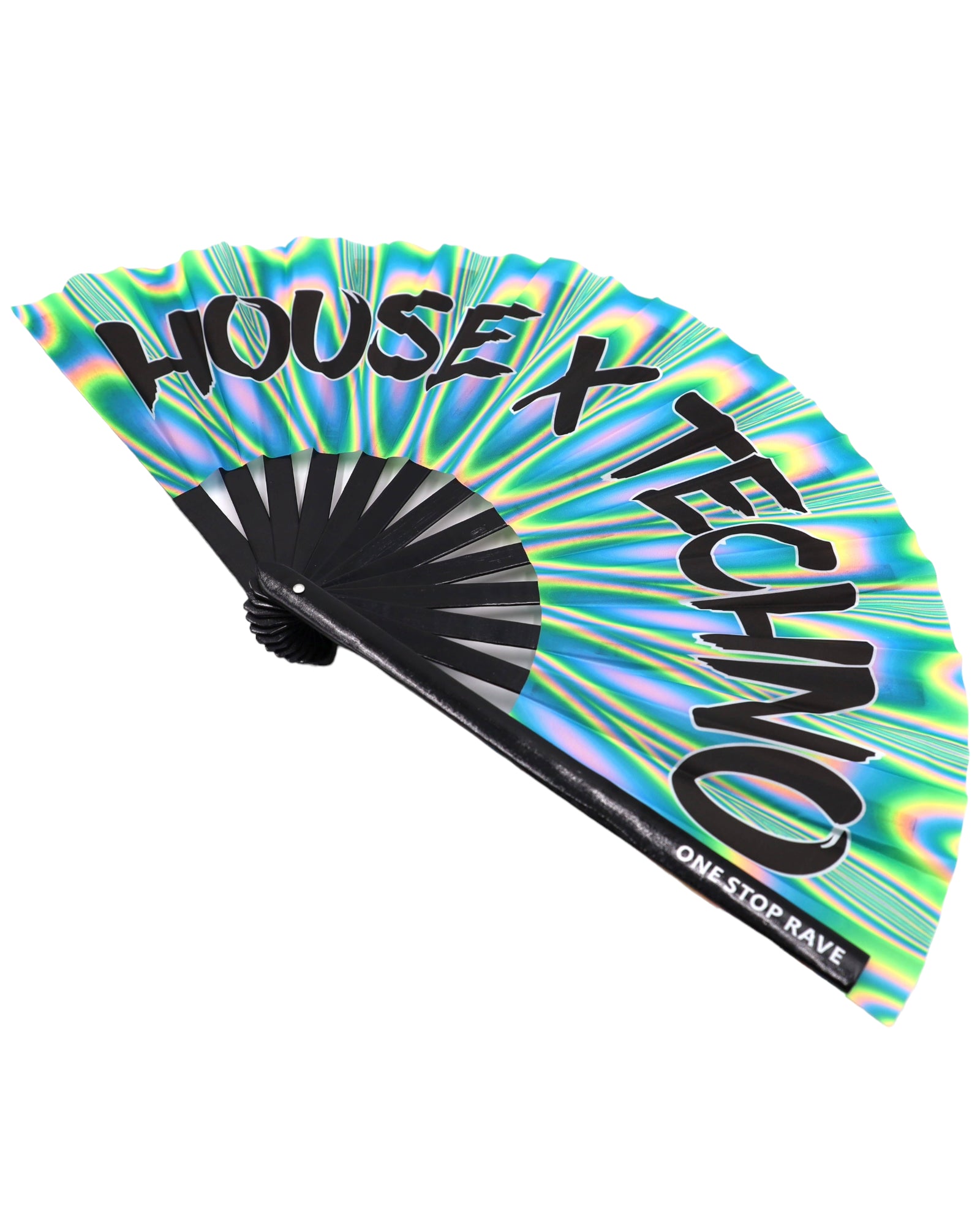 House X Techno hand fan angled view UV-Reactive