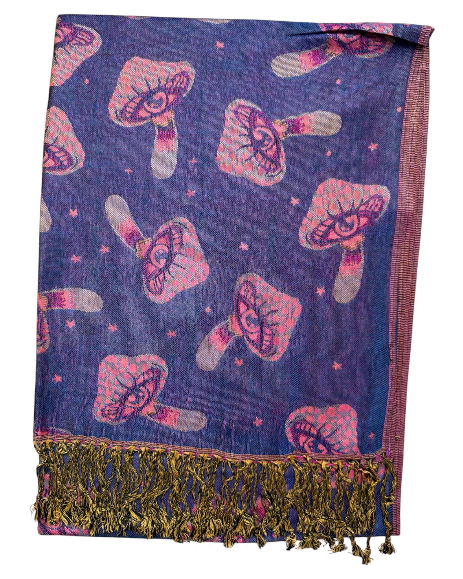 Blue & Pink Reversible Mushroom Eyes Rave Pashmina