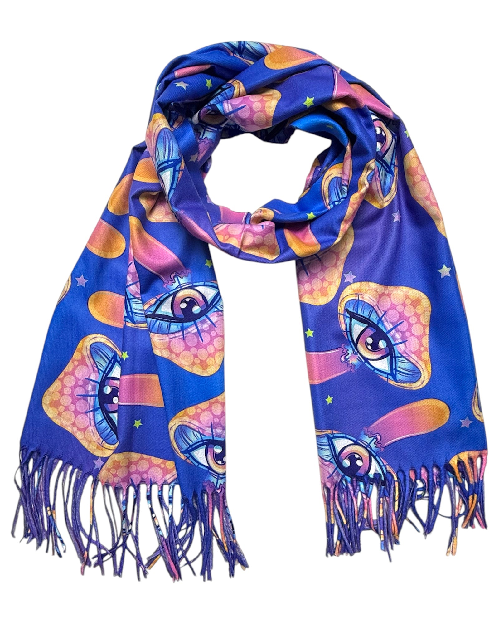 Pashmina Rave réversible yeux de champignon bleus et orange