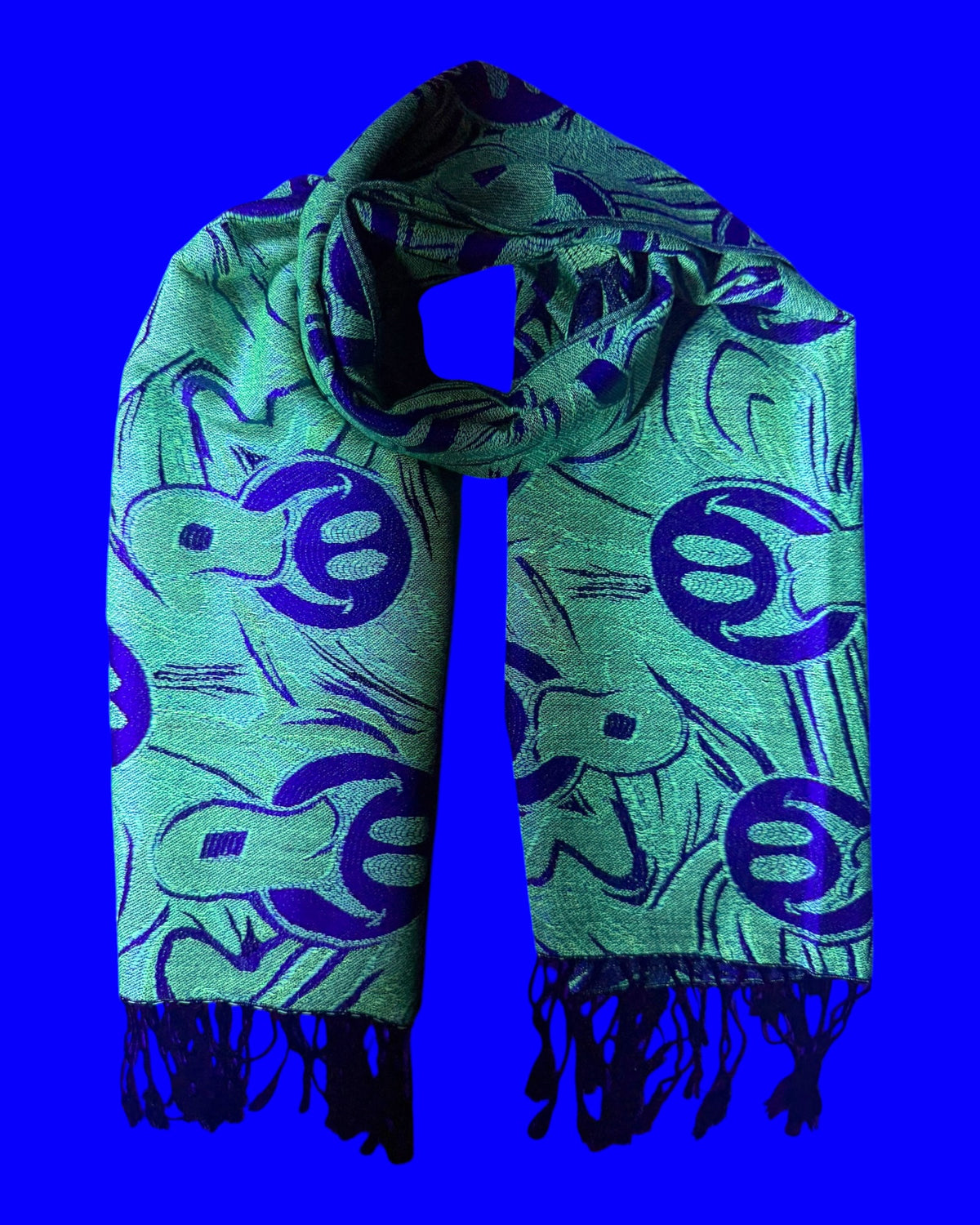 Electric Blue Reversible Tripped Out Pashmina