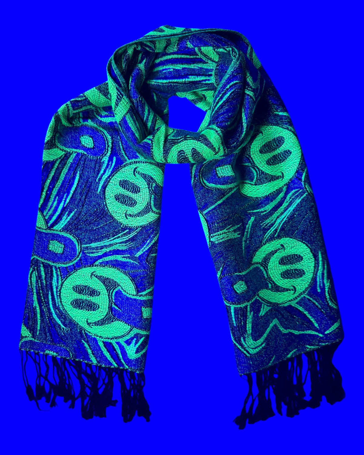 Electric Blue Reversible Tripped Out Pashmina