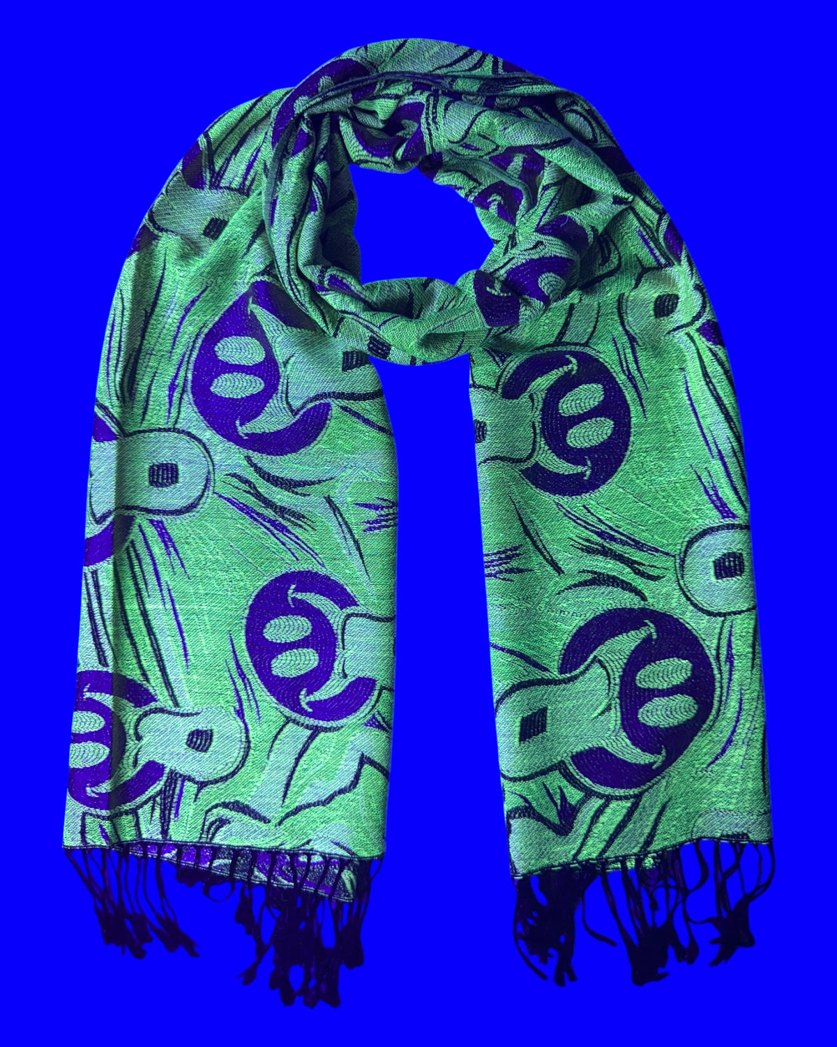 Pink & Army Green Reversible Tripped Out Pashmina