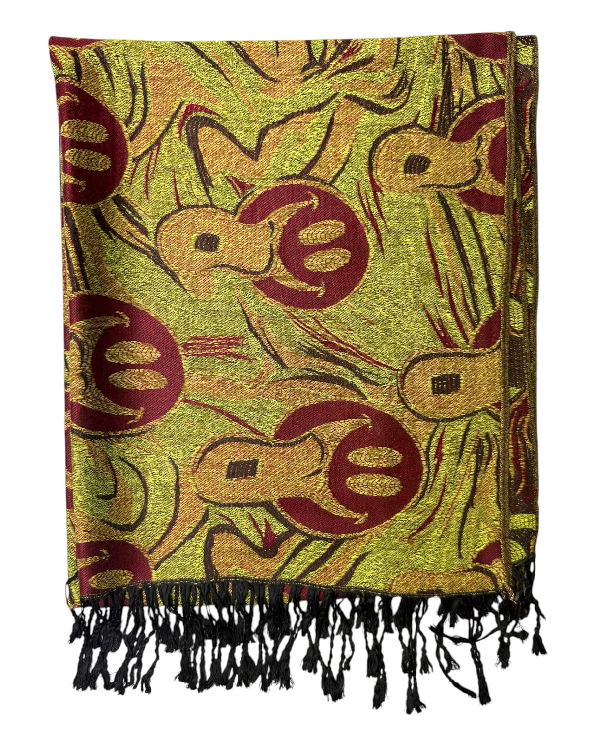 Burgundy & Black Reversible Tripped Out Pashmina