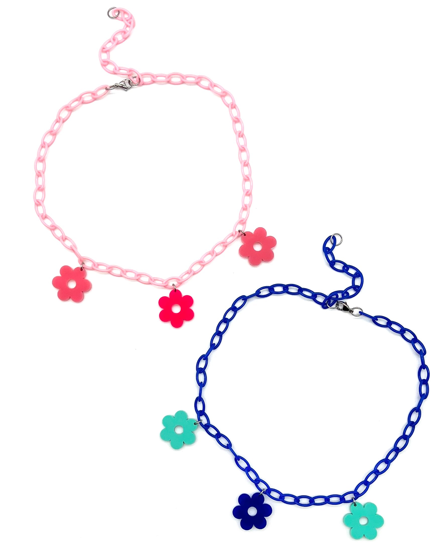 The Flower Power Pink and Flower Power Blue choker displayed on a white background.