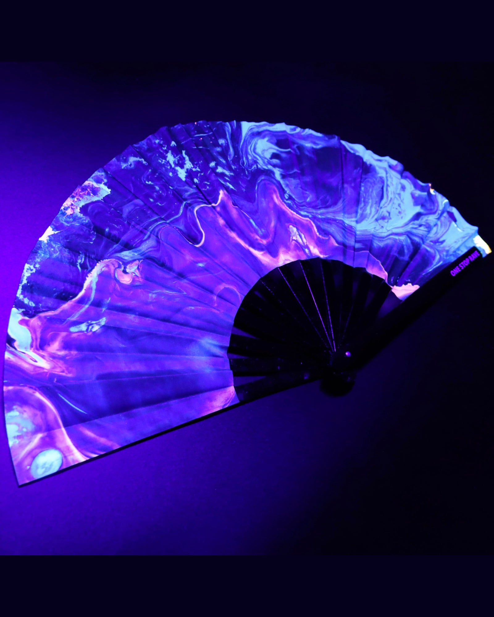 Lucy hand fan deep purple UV glow blacklight