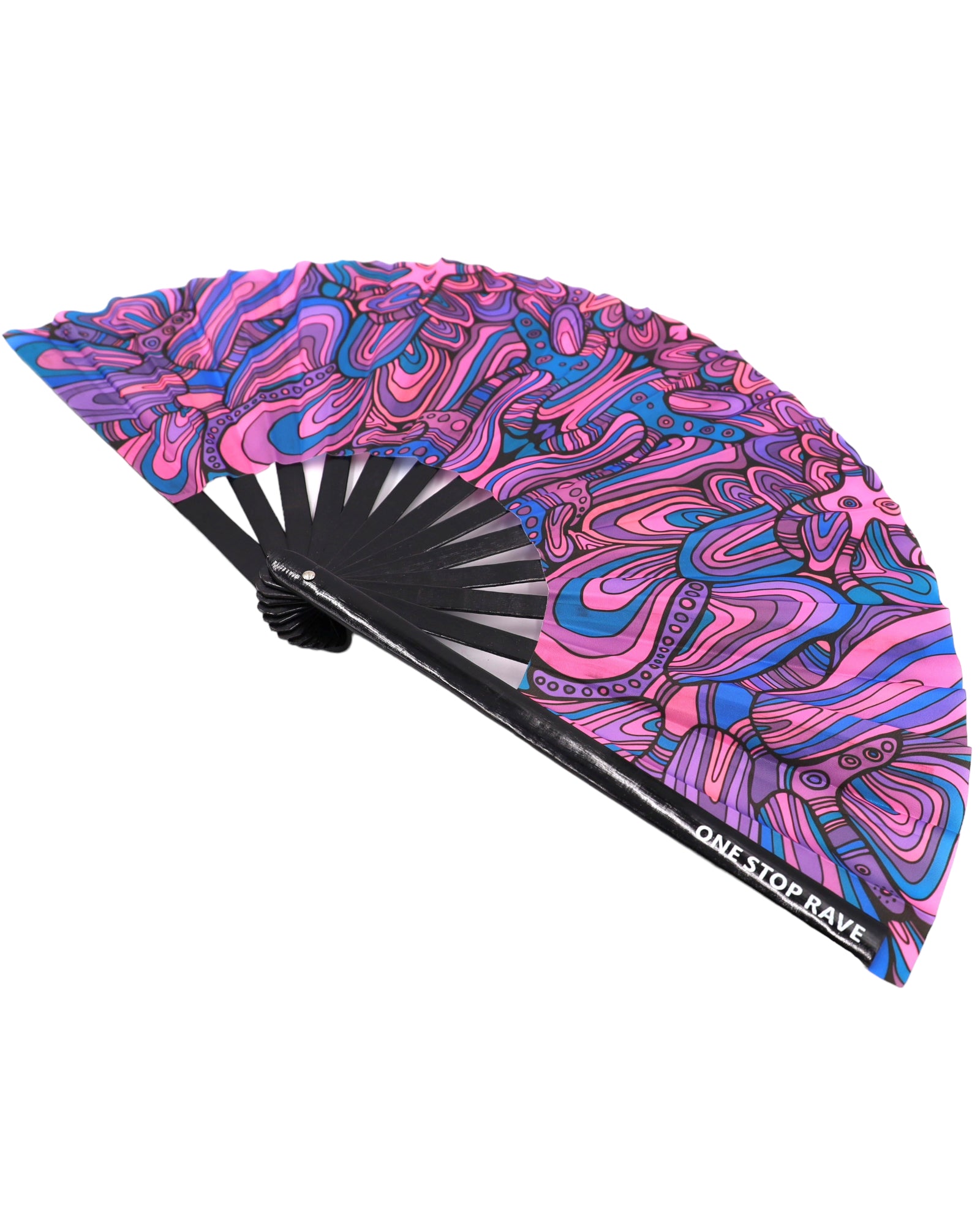Mind Bender hand fan angled view psychedelic swirl pattern