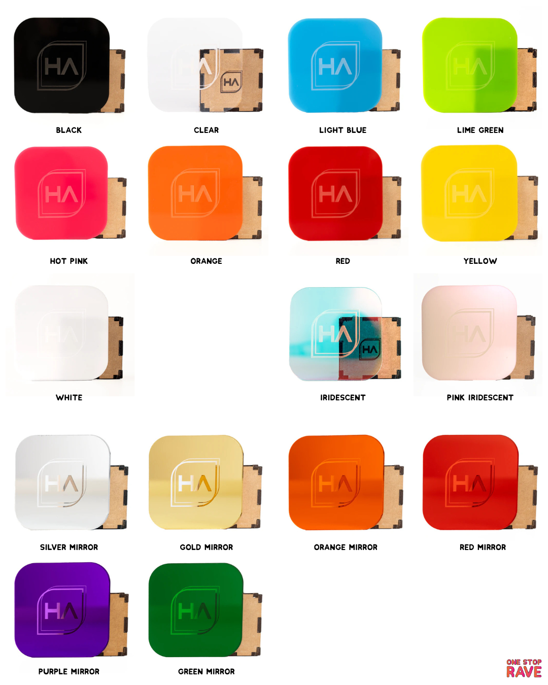 Different Acrylic option that you can chose from.