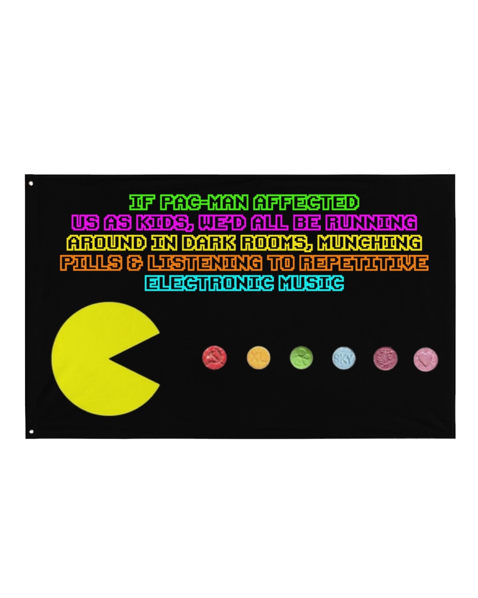 Munching Pills Flag | Funny Rave Flag | Festival Totem | Camp Decor