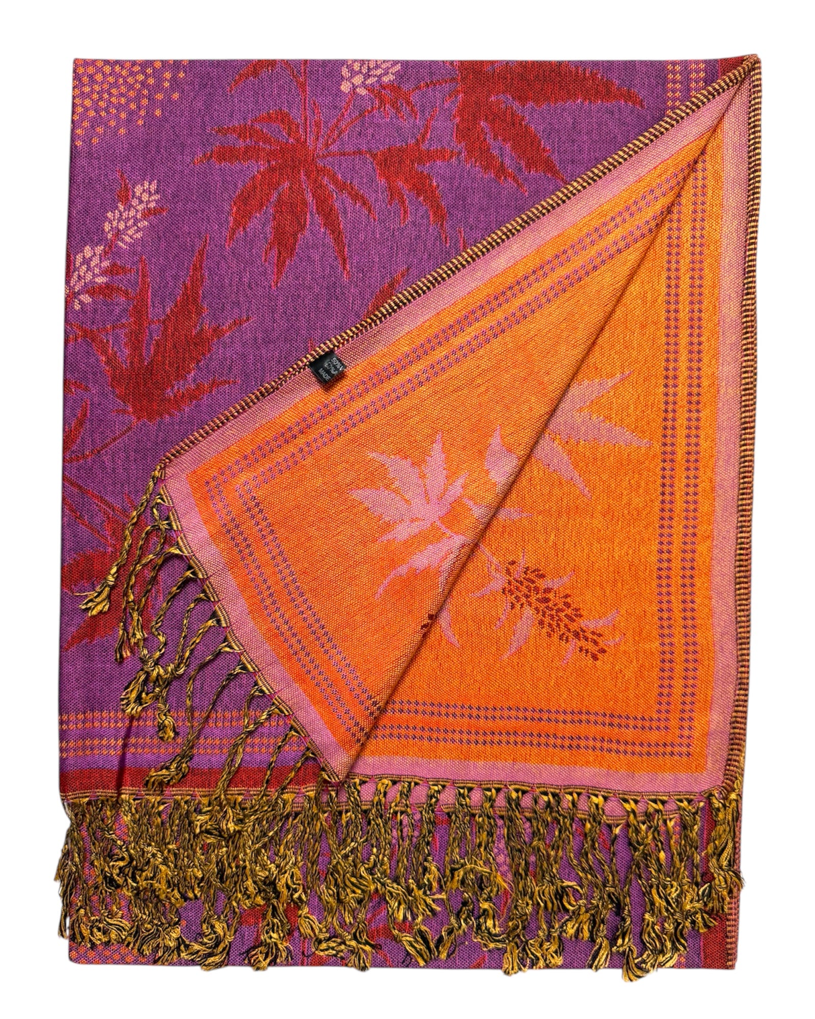 Orange side of blaze reversible rave pashmina with leaf design