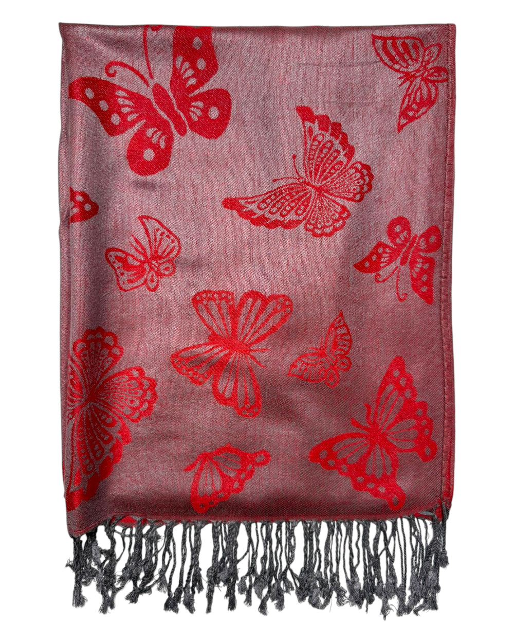 Red & Silver Reversible Butterfly Rave Pashmina | Festival Scarf