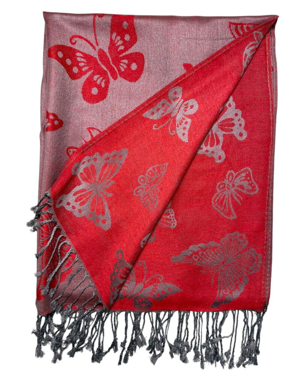 Red & Silver Reversible Butterfly Rave Pashmina | Festival Scarf