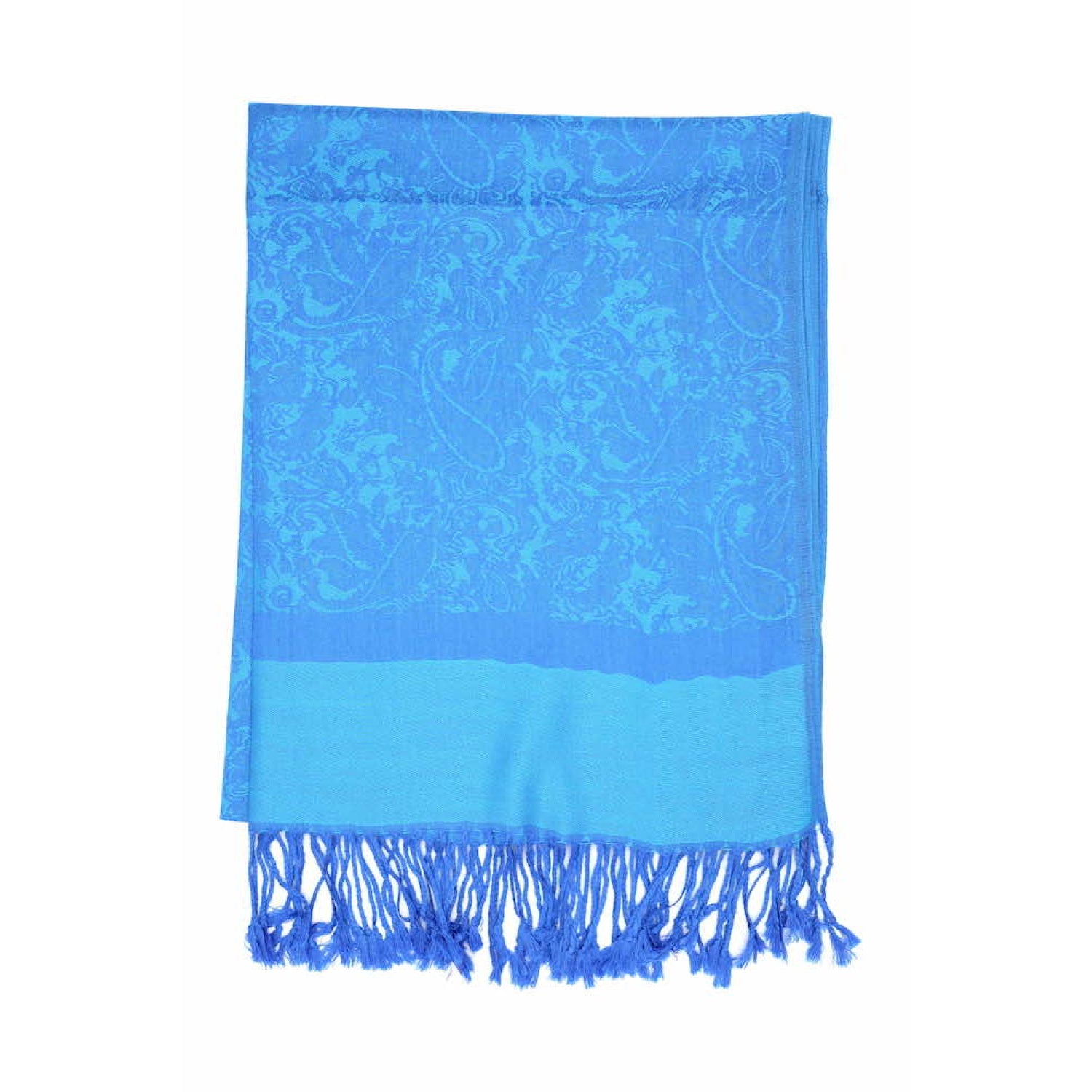 Sky Blue Festival Pashmina folded over with white background