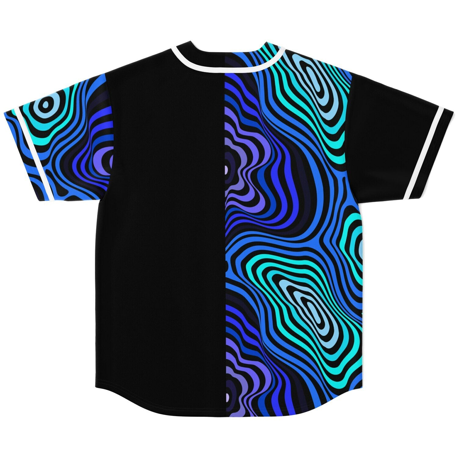 Wonky blue psychedelic baseball jersey back view