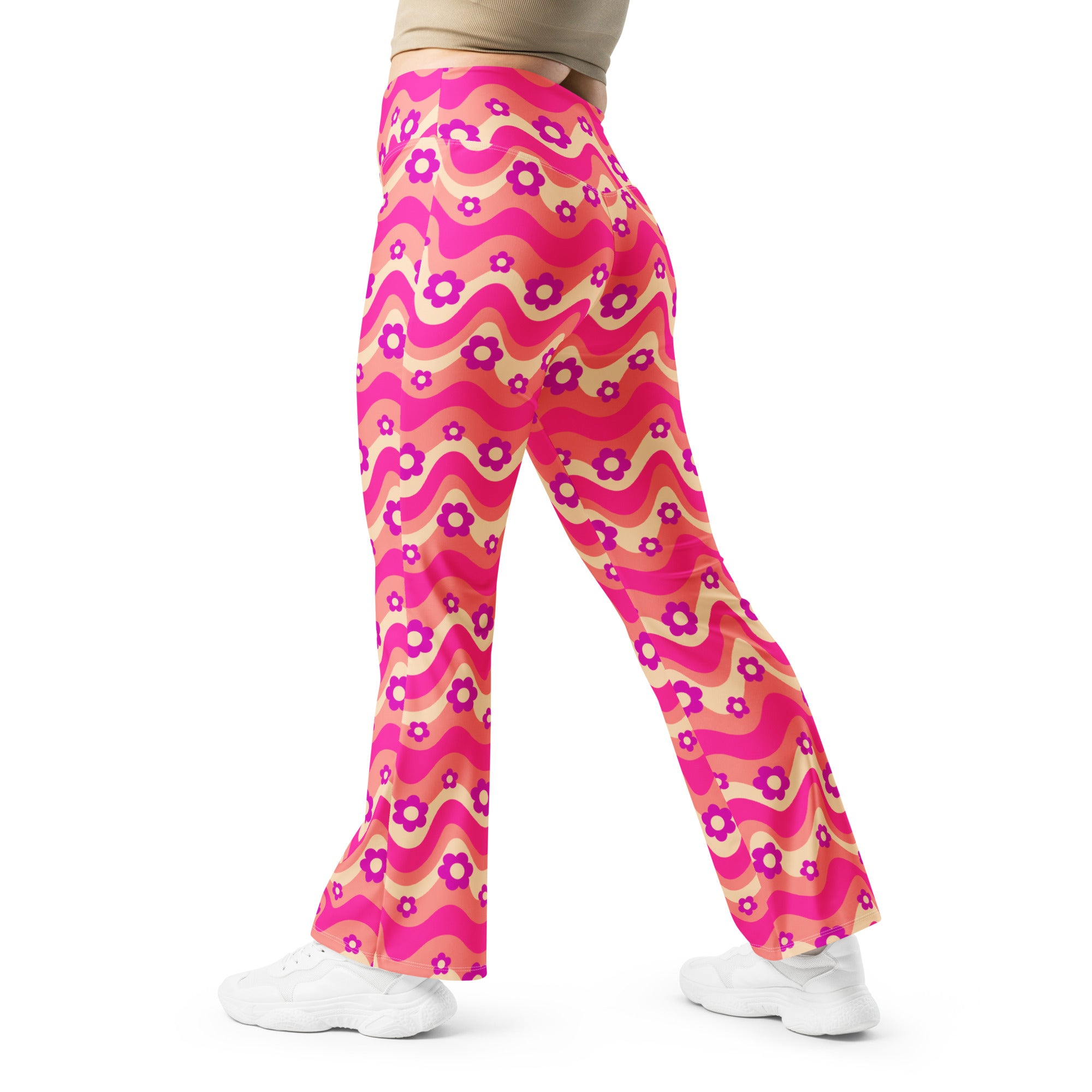 Flower Power Pink Flare Leggings