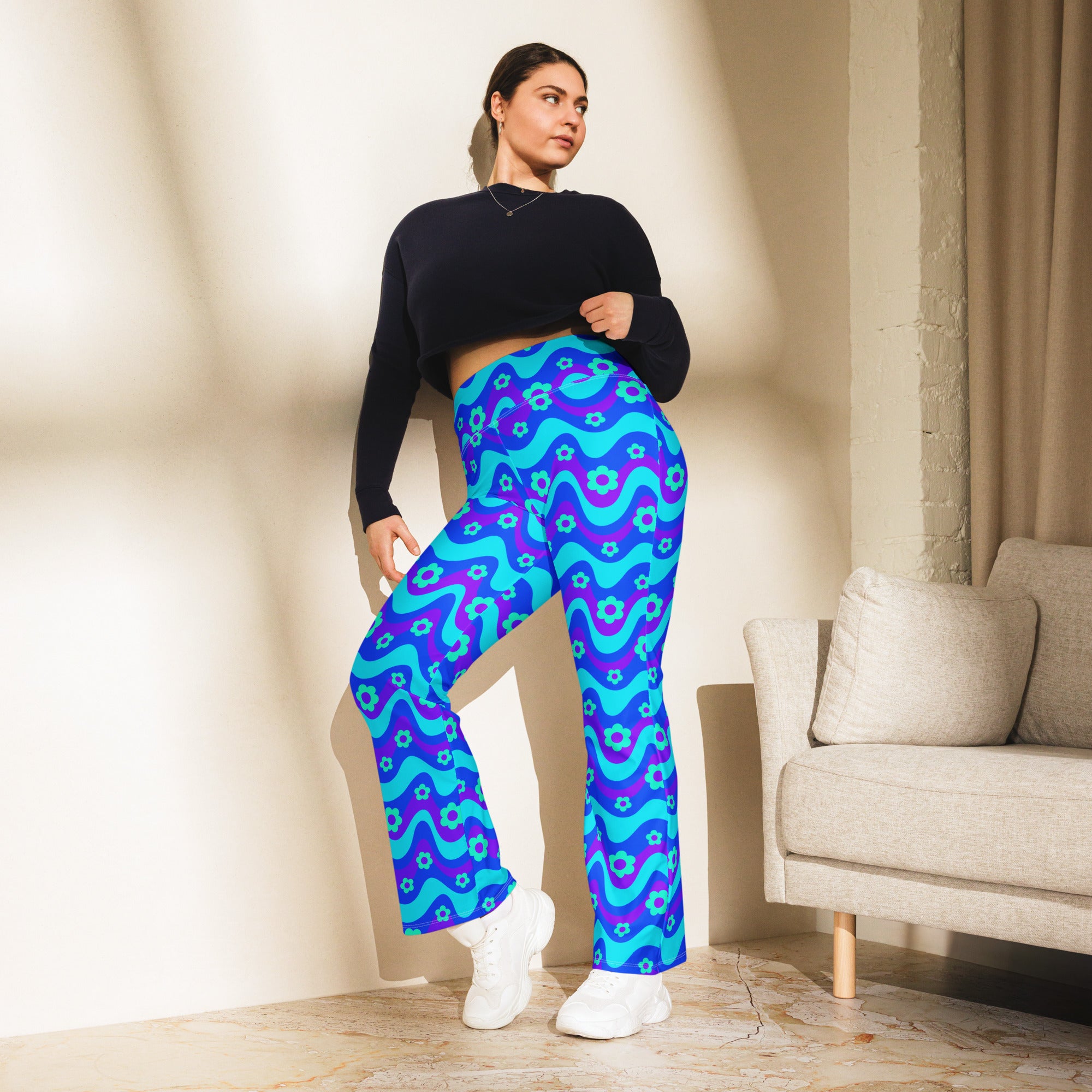 Flower Power Blue Flare Leggings