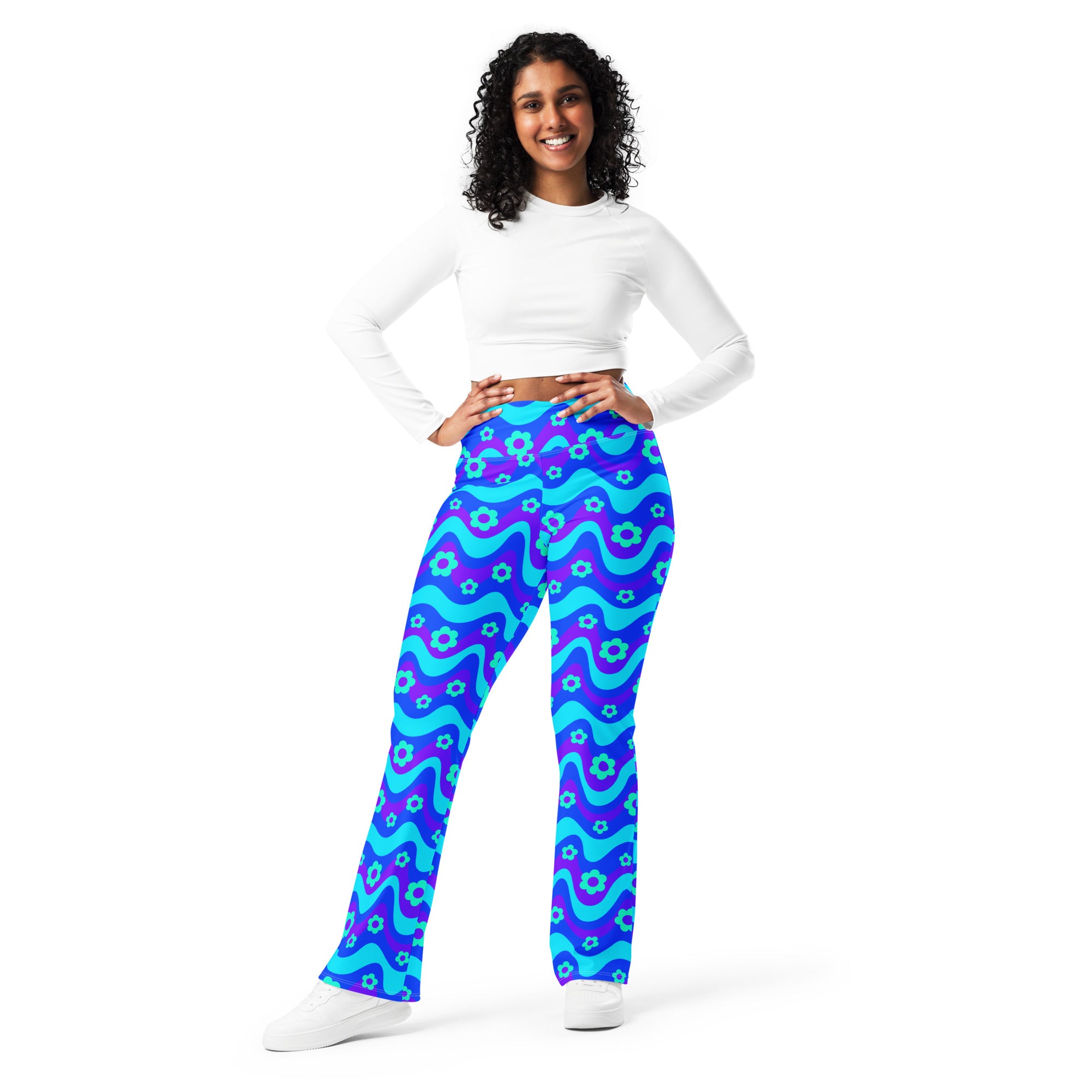 Flower Power Blue Flare Leggings