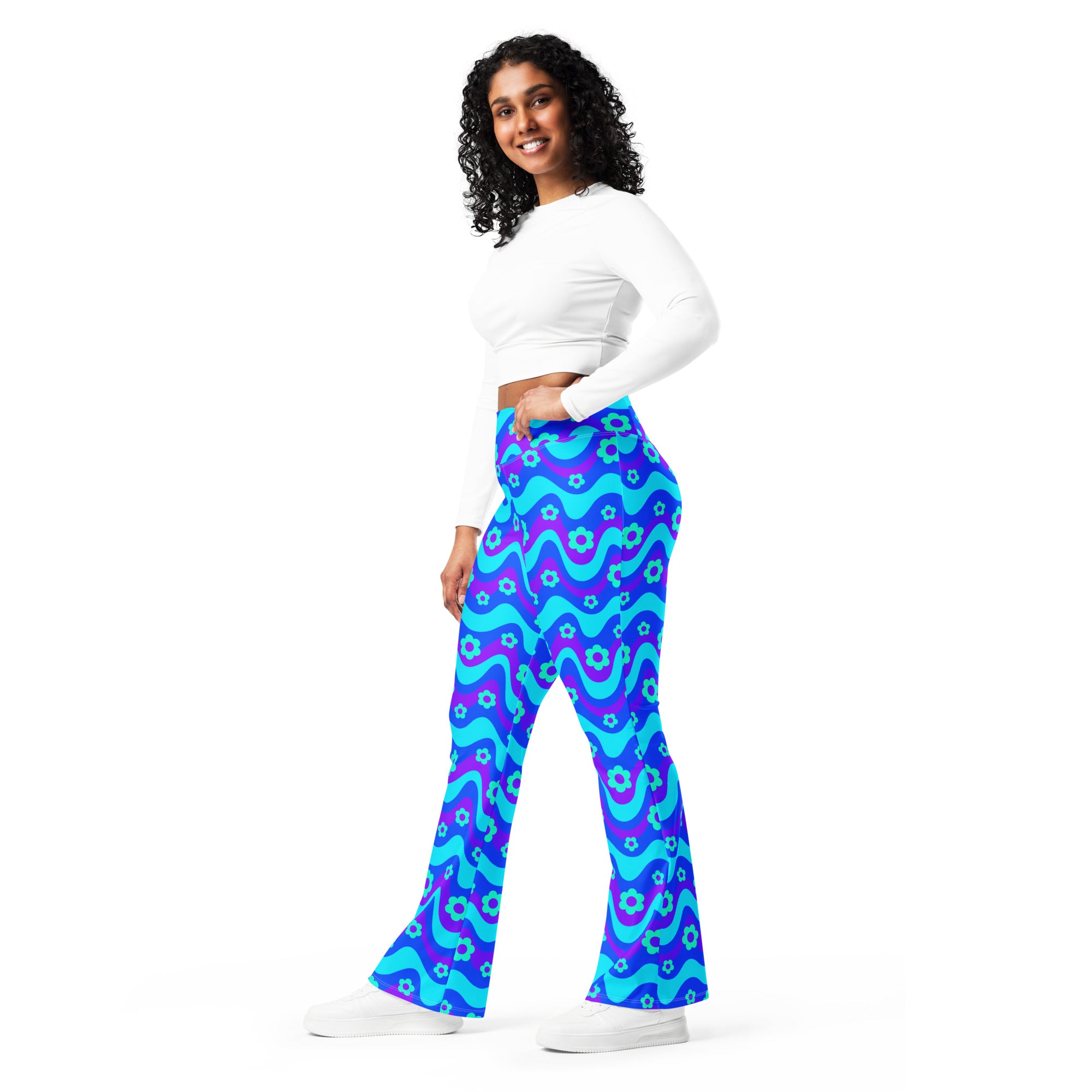 Flower Power Blue Flare Leggings