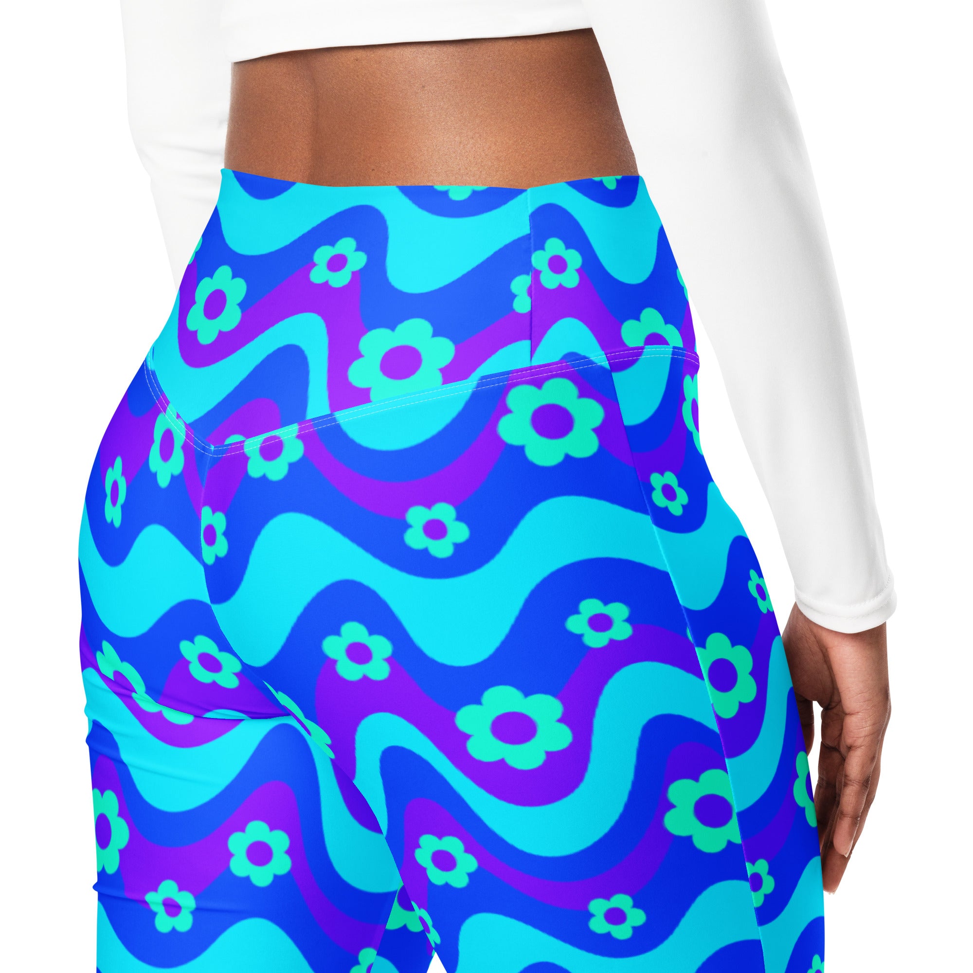 Flower Power Blue Flare Leggings