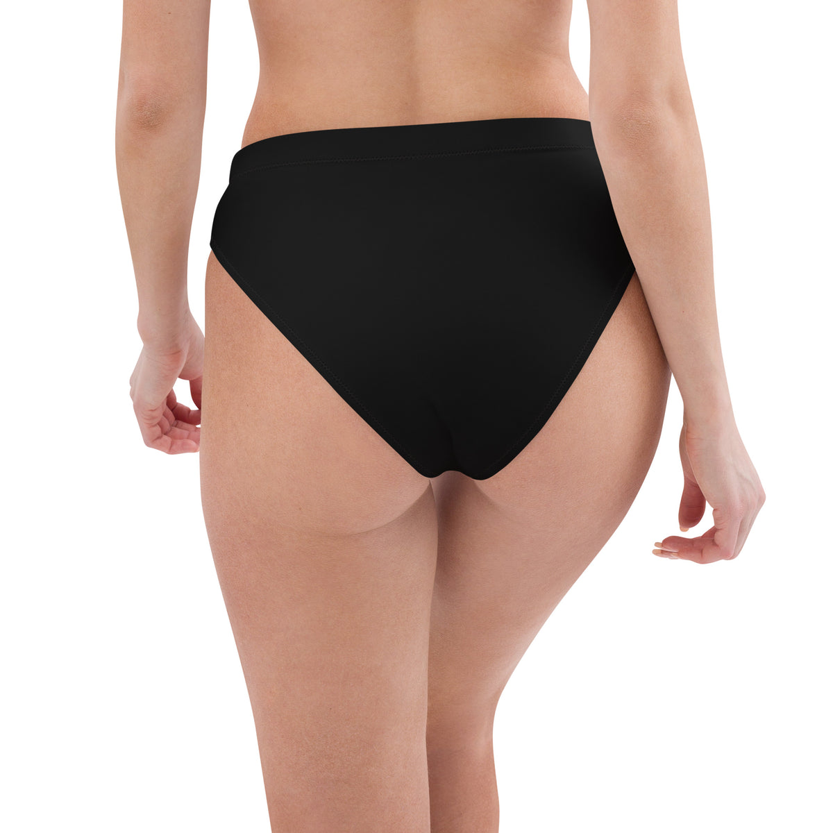 Model showing the back of the black high-waisted festival bottoms