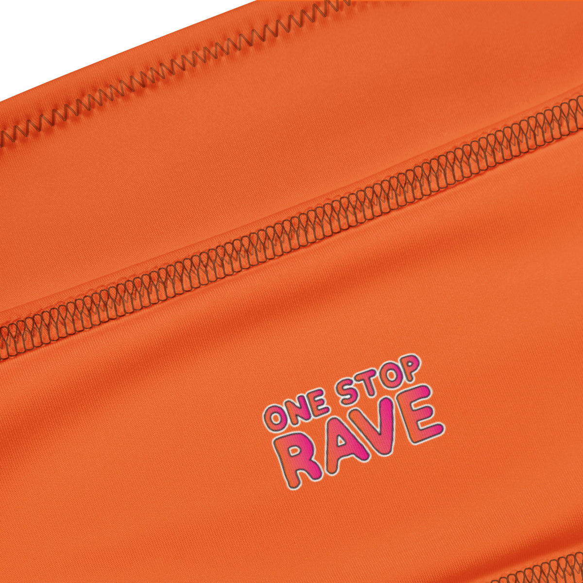 Close-up of the Catz N Batz bandeau fabric, stitching, and inside brand label