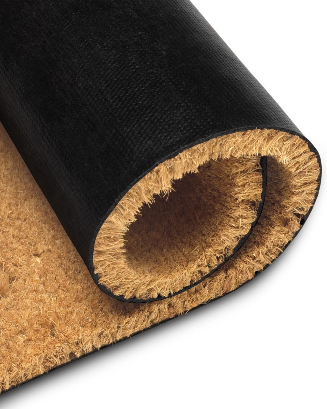 Close-up of premium coir doormat construction and vinyl backing