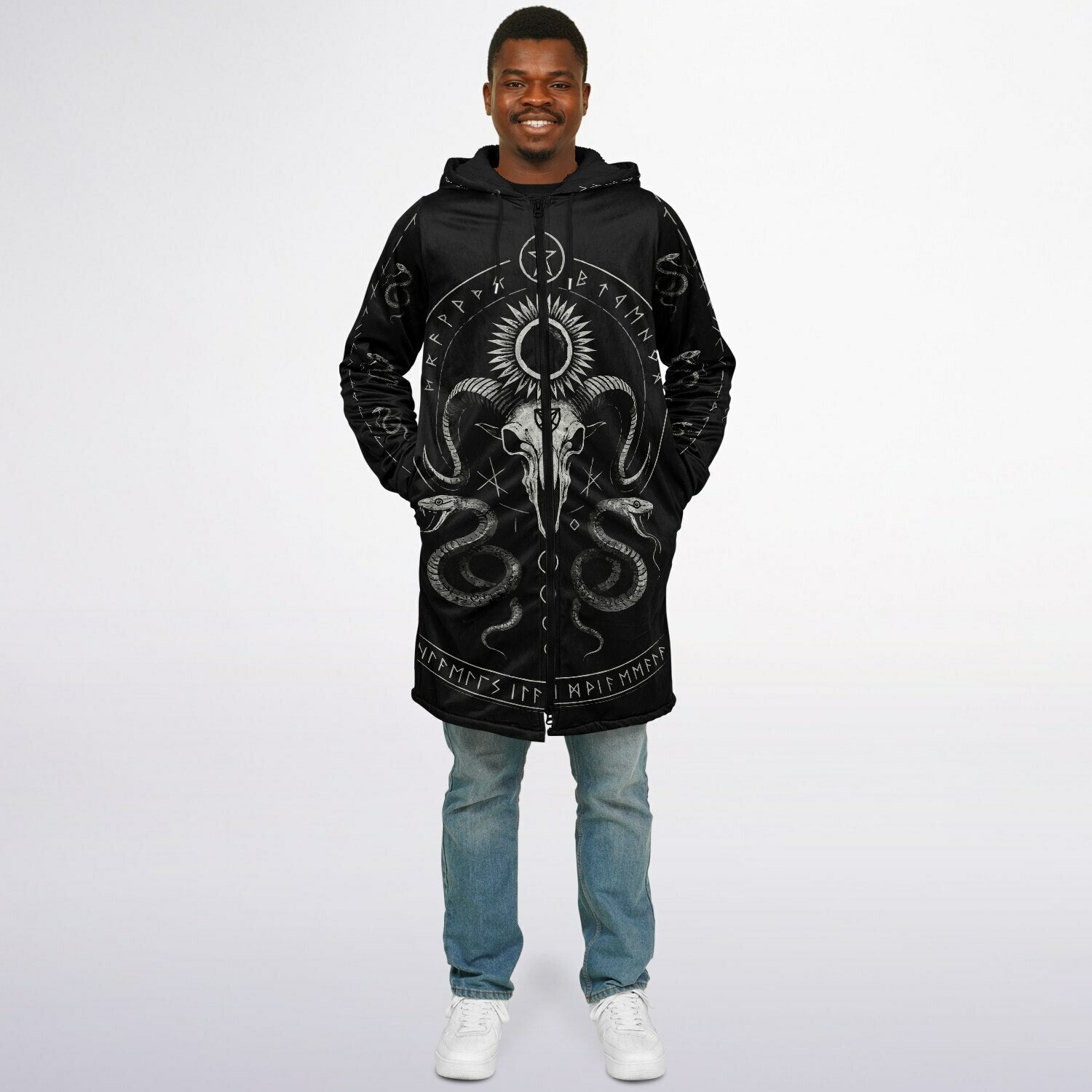 Midnight Serpent Zipper Plush Cloak | Luxury Festival Outerwear