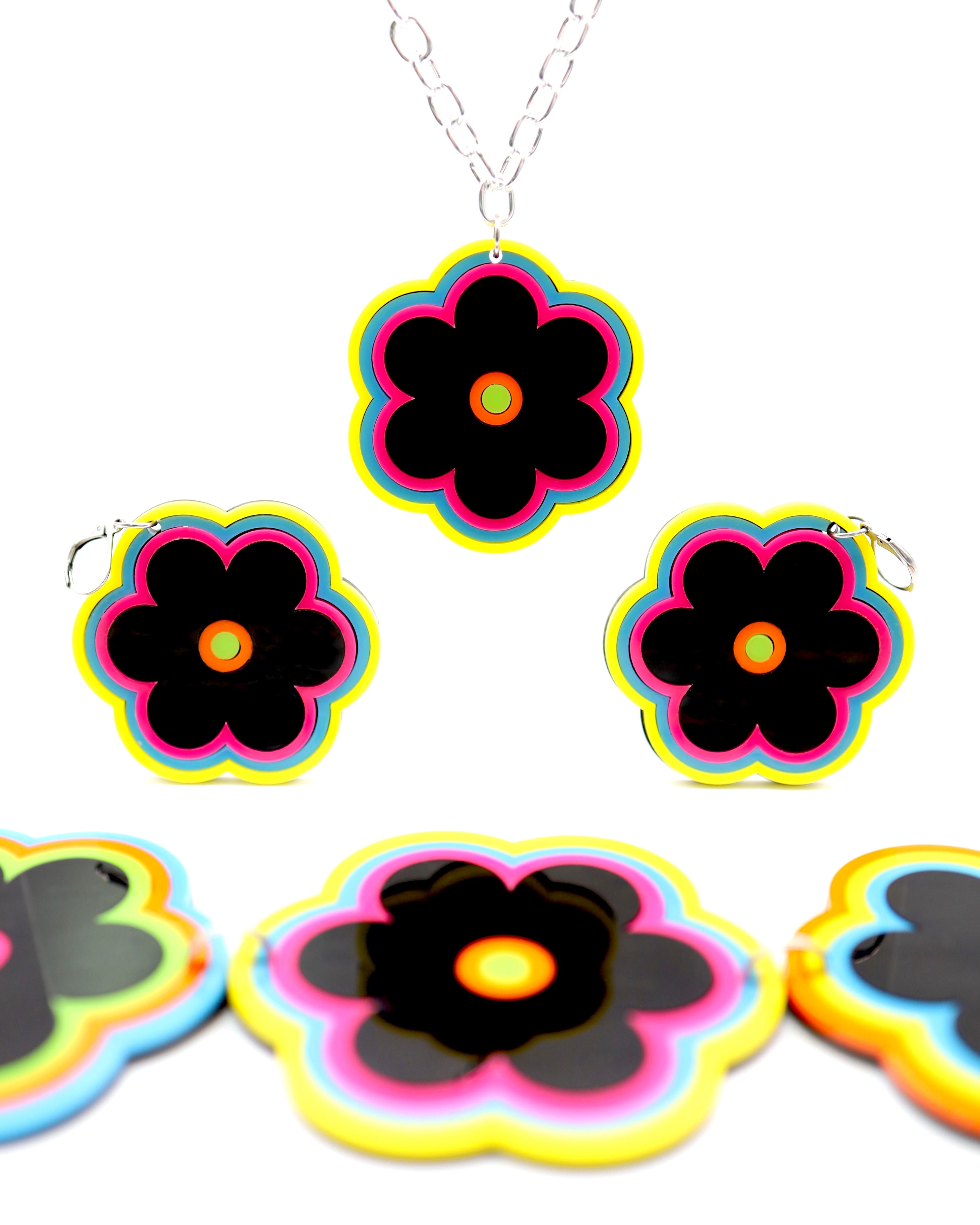 Electric Bloom Earrings, Dangle Earrings, - One Stop Rave