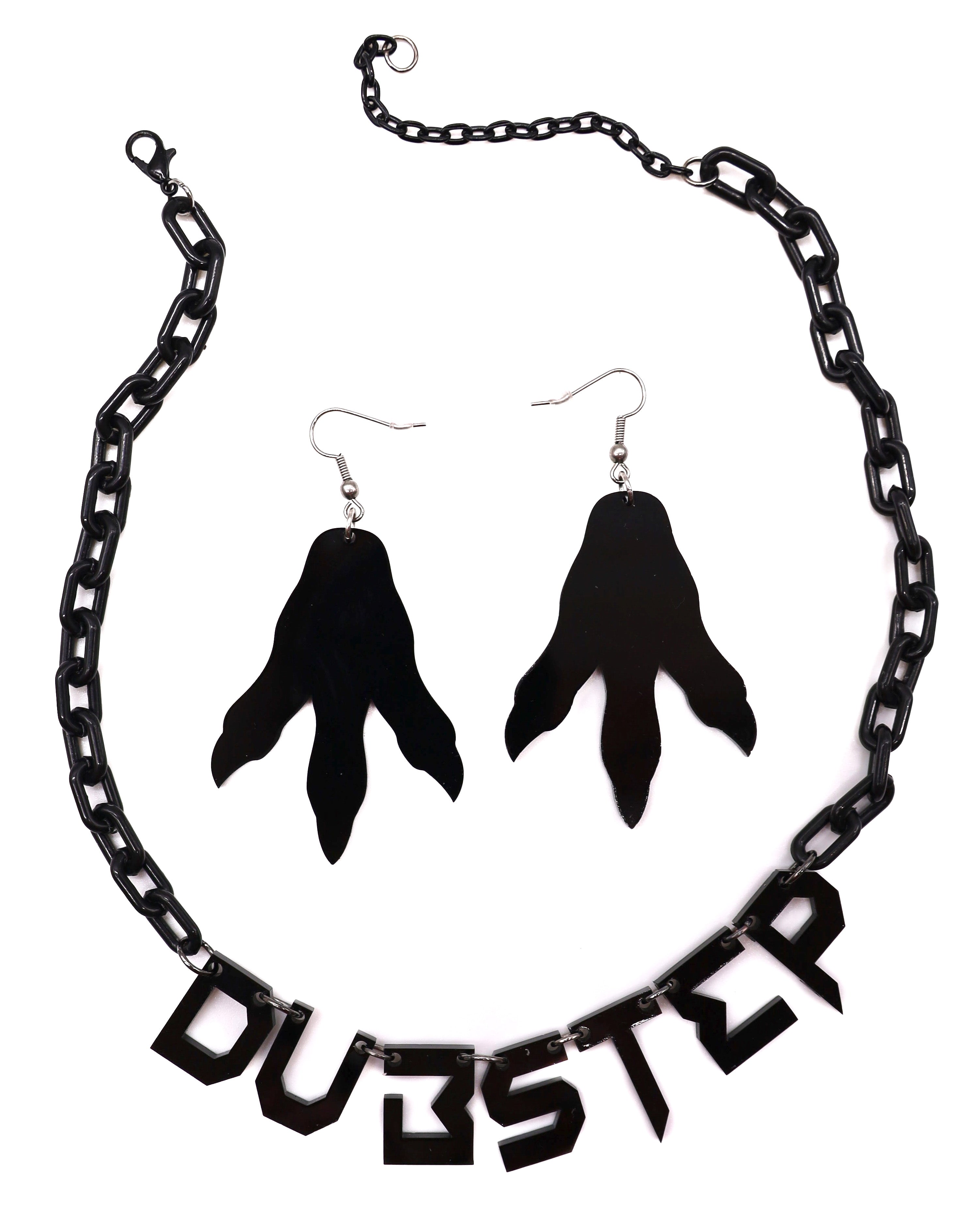 Dino Print Earrings in Black - Perfectly Complemented by the Dubstep Choker Necklace