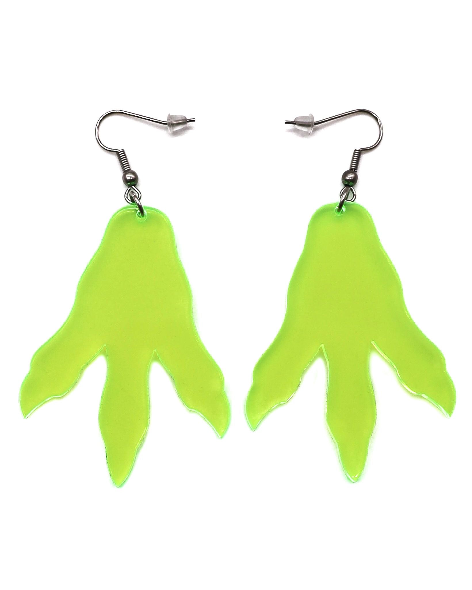 Dino Print Earrings in Fluorescent Green - Vibrant and Playful Rave Accessories