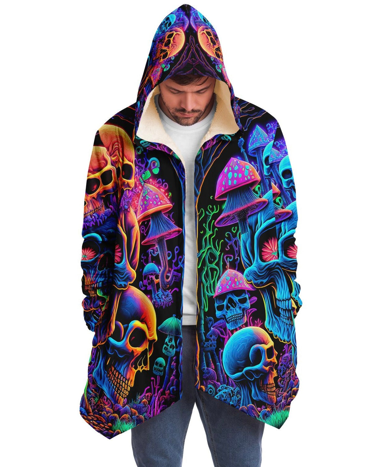 Shamanic Psychedelic Cloak | Festival Cloak | Wizard Cloak | Trippy Outfit online | Hooded Visionary Cape | Festival Outfit | DMT Art | Shamazonia