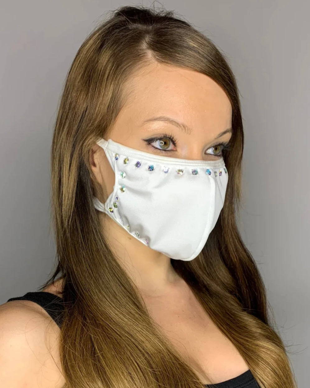 White Rhinestone Face Mask - Roma