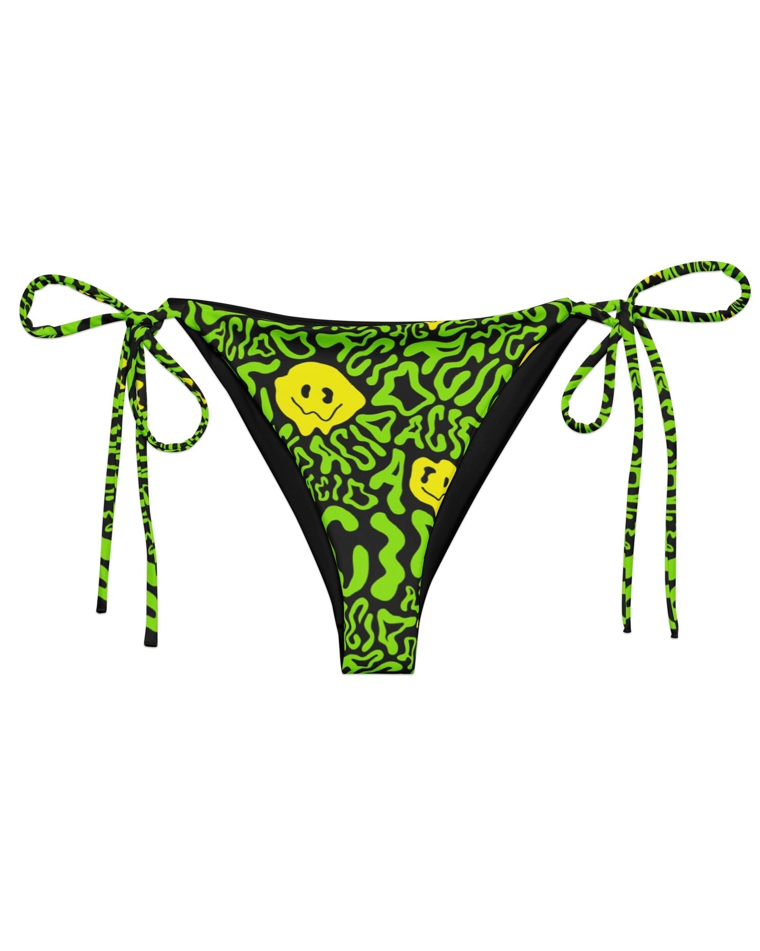 Acid Smilez String Bottoms by One Stop Rave on a white background.