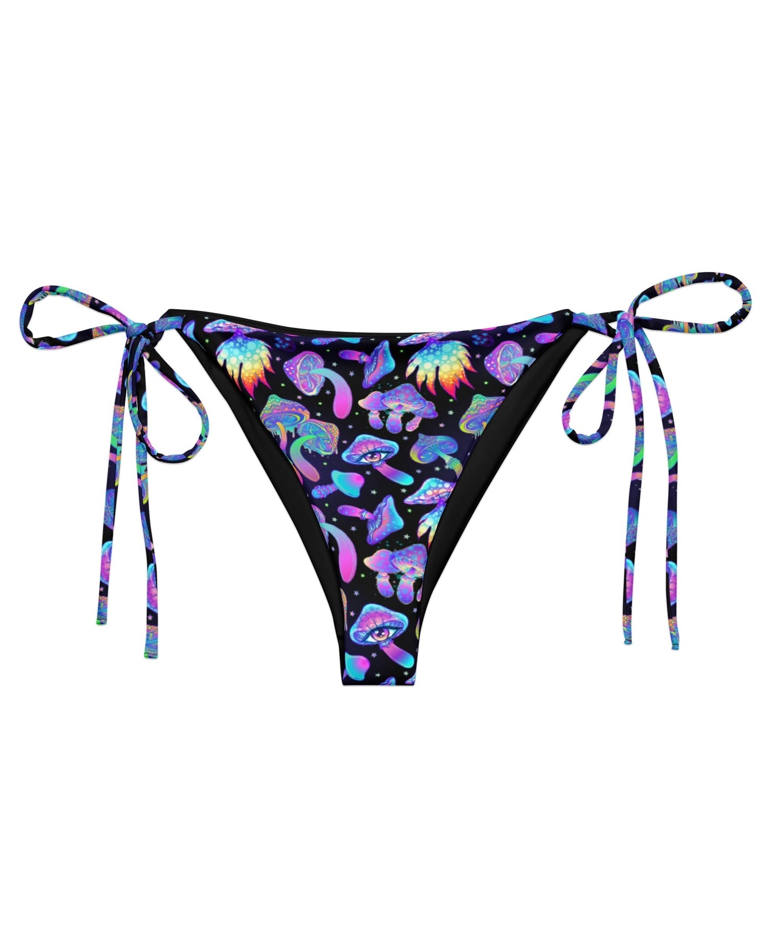 Shroomin Black String Bottoms by One Stop Rave on a white background.