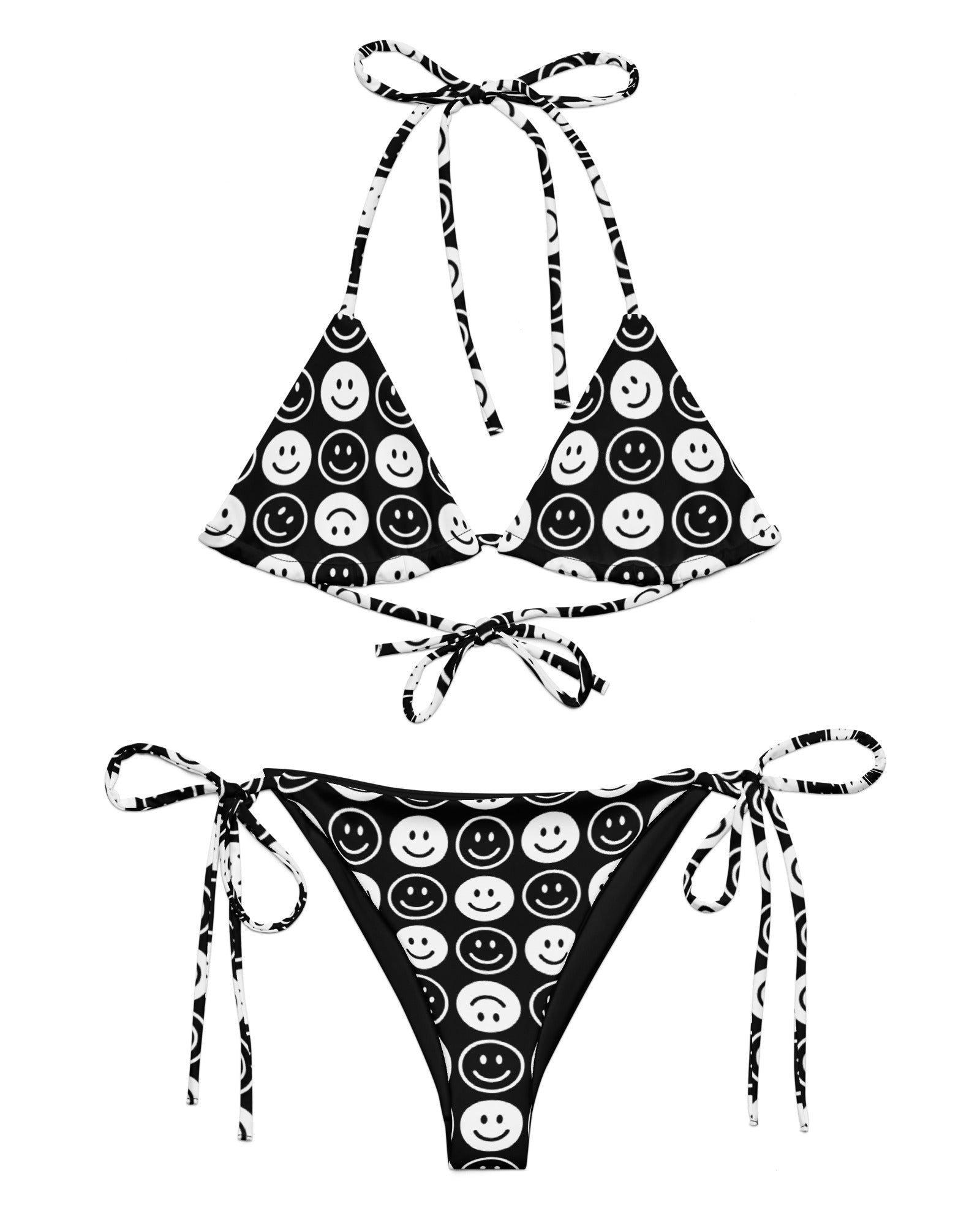 The All Smiles String Bottoms & the All Smiles Recycled Triangle Top by One Stop Rave on a white background.