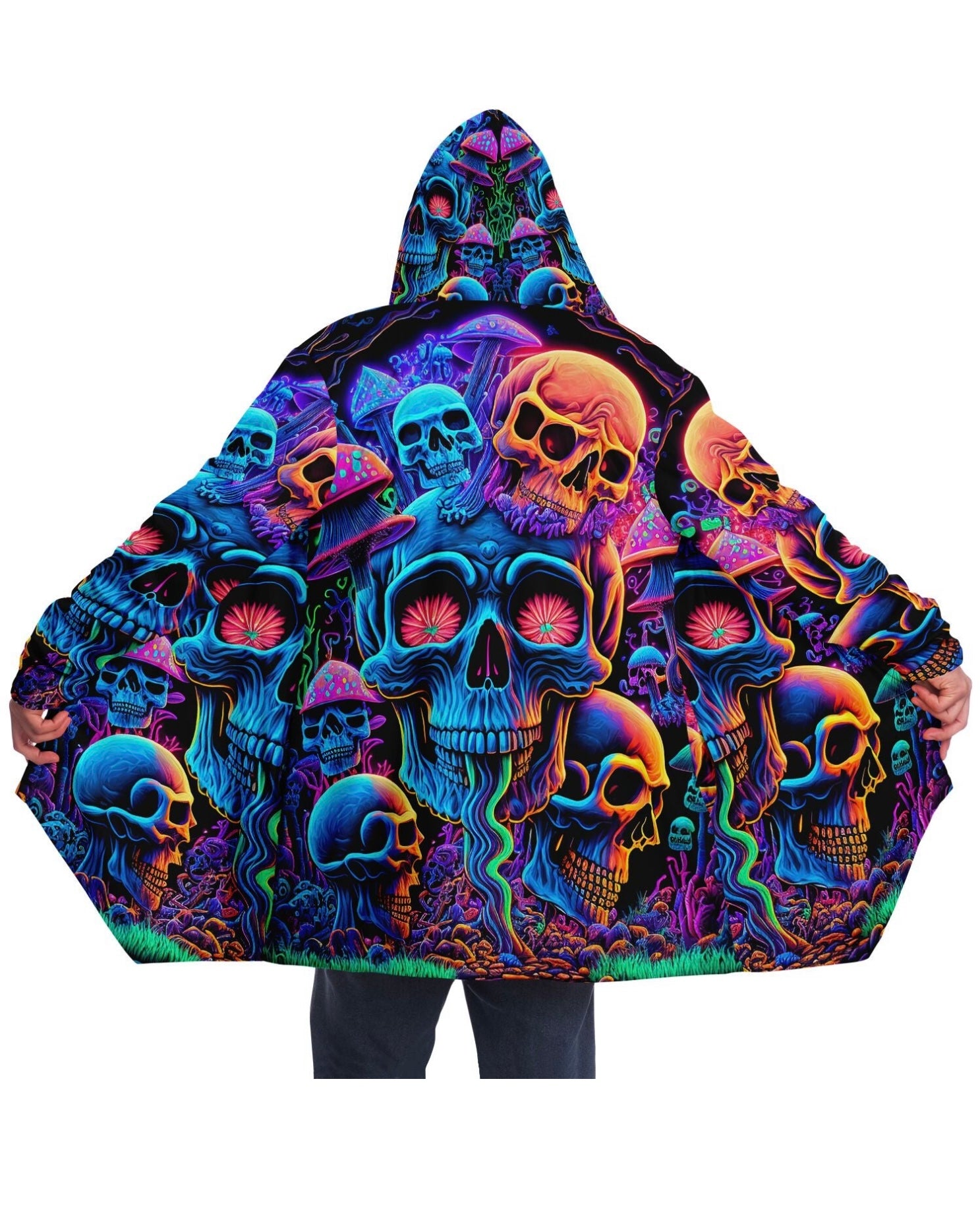 Psychedelic Skull & Mushroom Rave Cloak | Festival Cloak - XS-4XL
