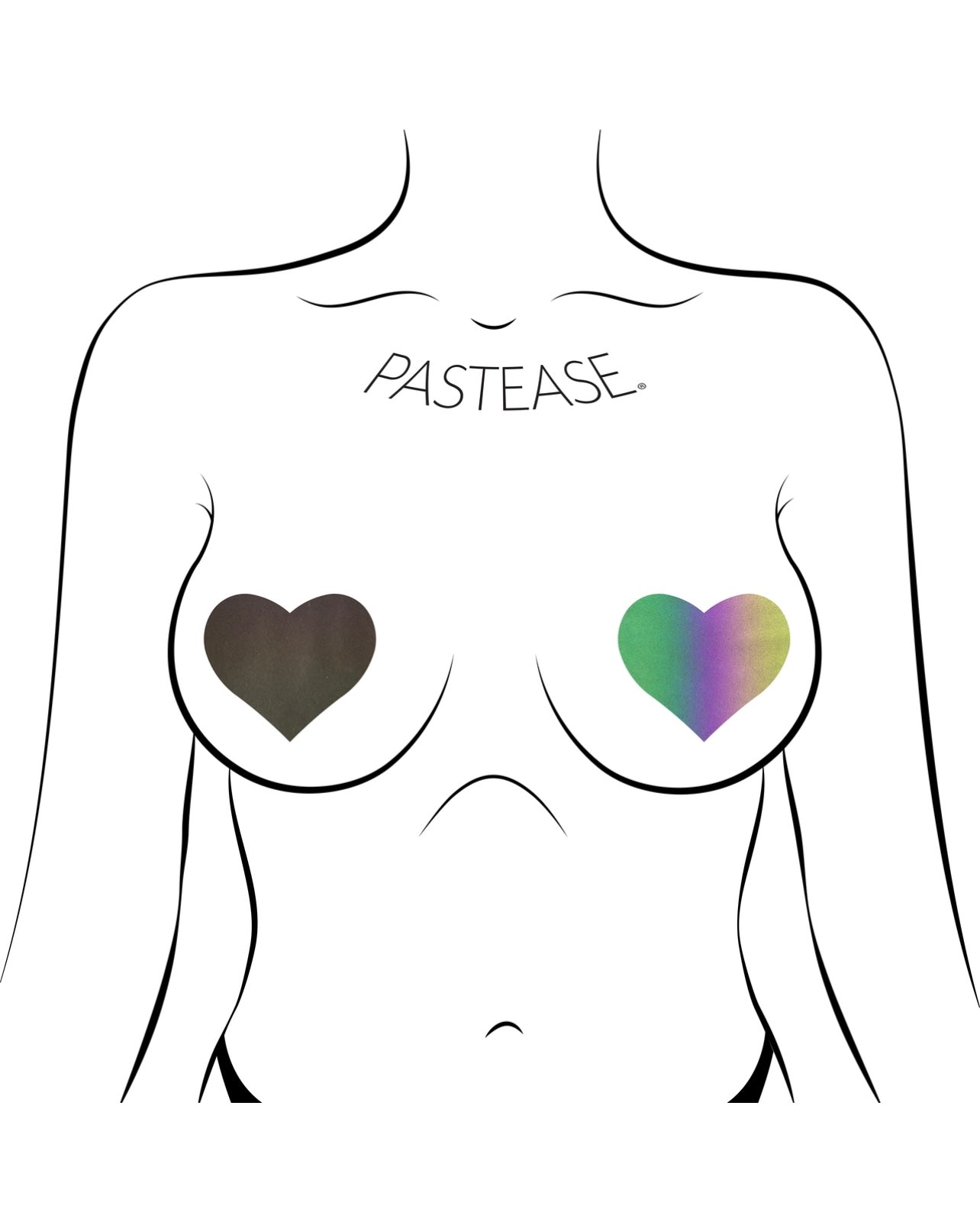 Love: Reflective Rainbow Heart Nipple Pasties, Pasties, - One Stop Rave