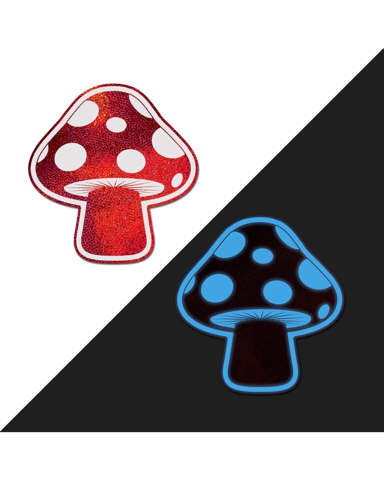 Mushroom: Shiny Red & White Glow-in-the-Dark Shroom Nipple Pasties, Pasties, - One Stop Rave