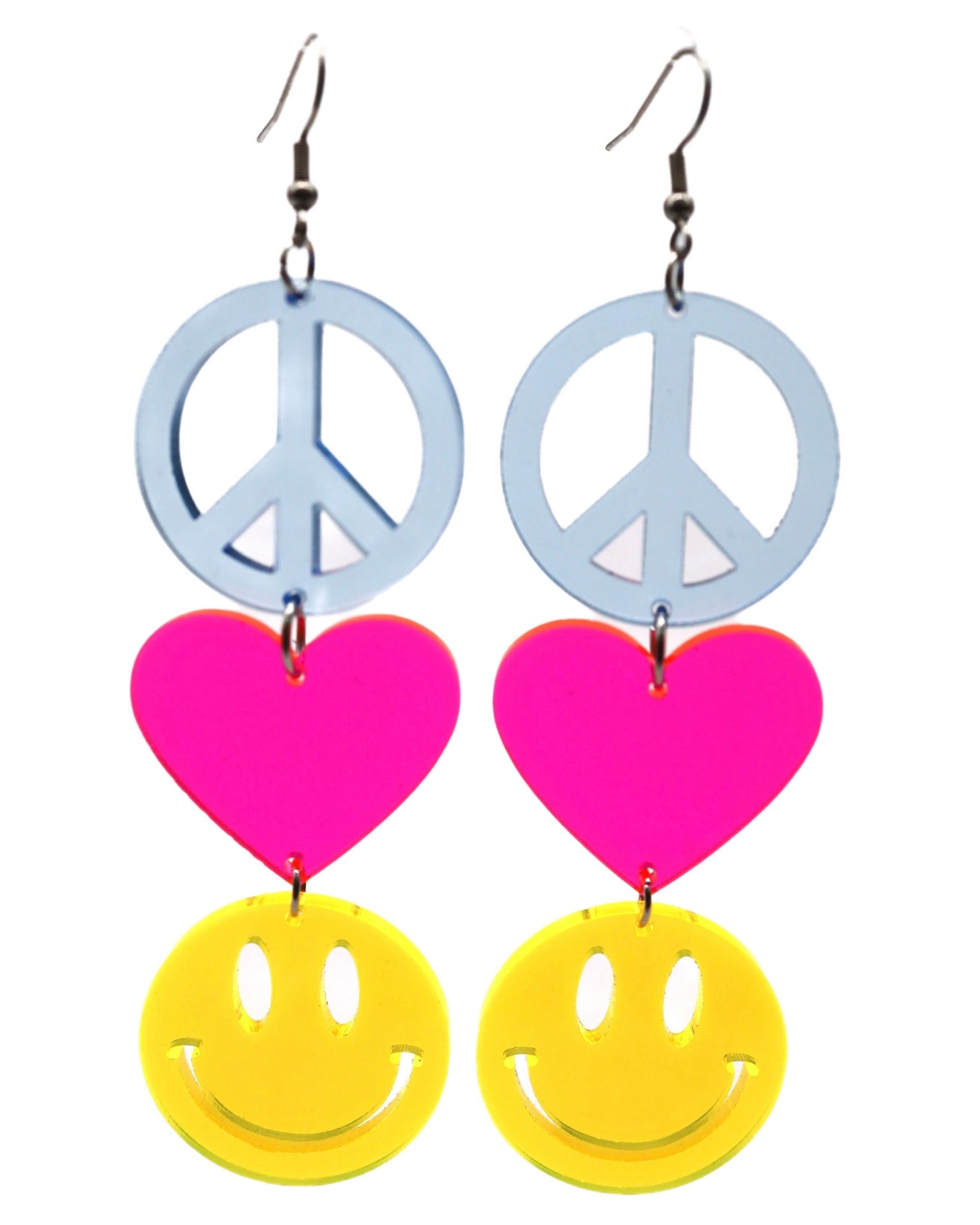 Peace Love & Happiness Earrings, Dangle Earrings, - One Stop Rave