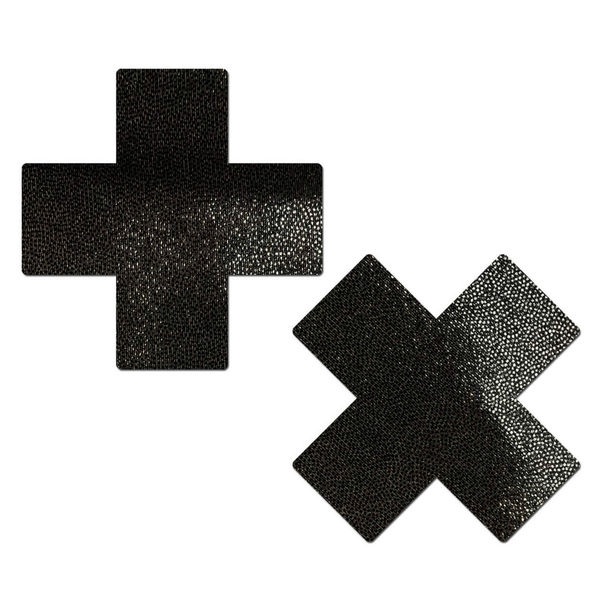 Plus X: Reflective Gun Metal Grey Cross Nipple Pasties