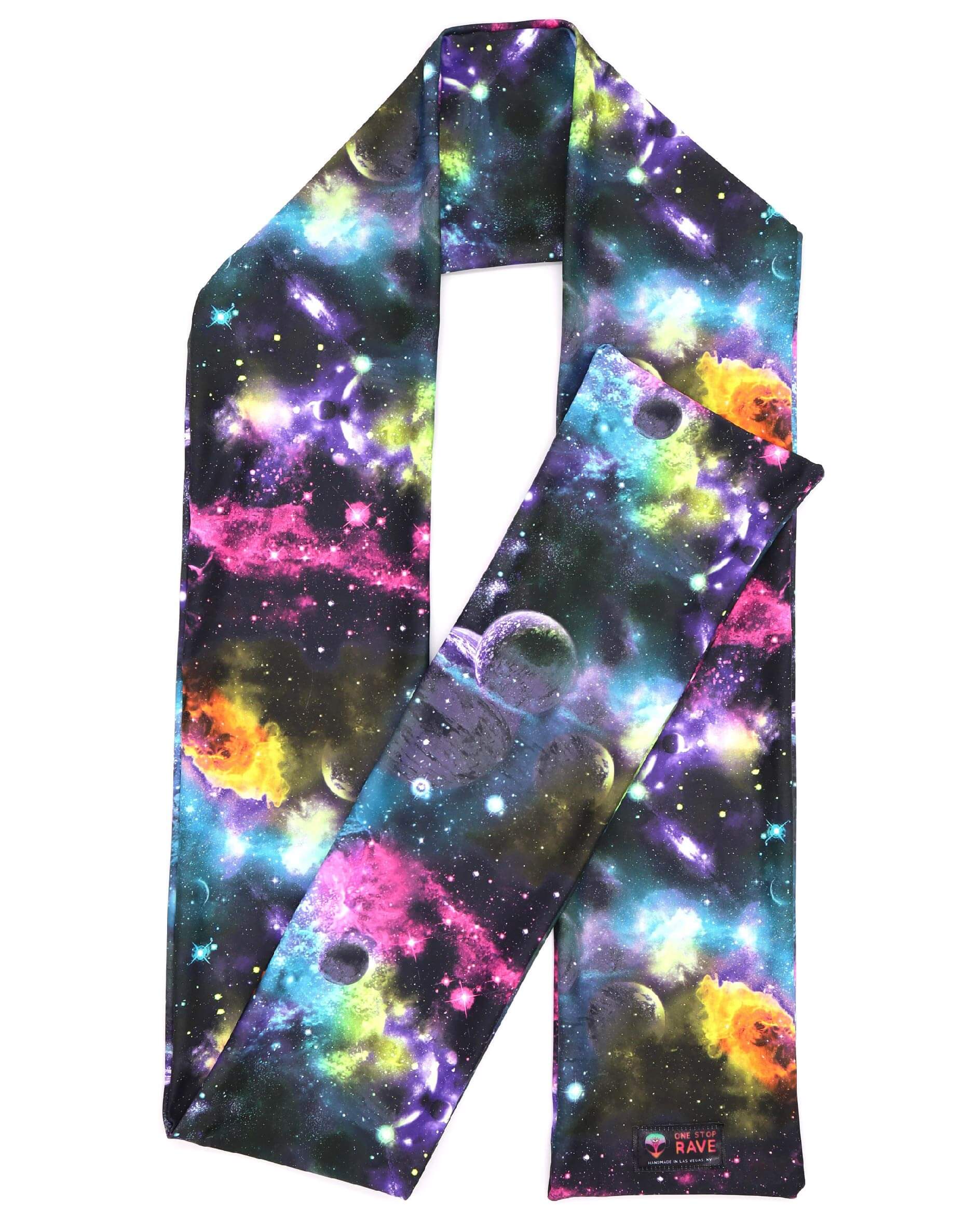 Space Dust Rave Scarf showing off the galaxy print