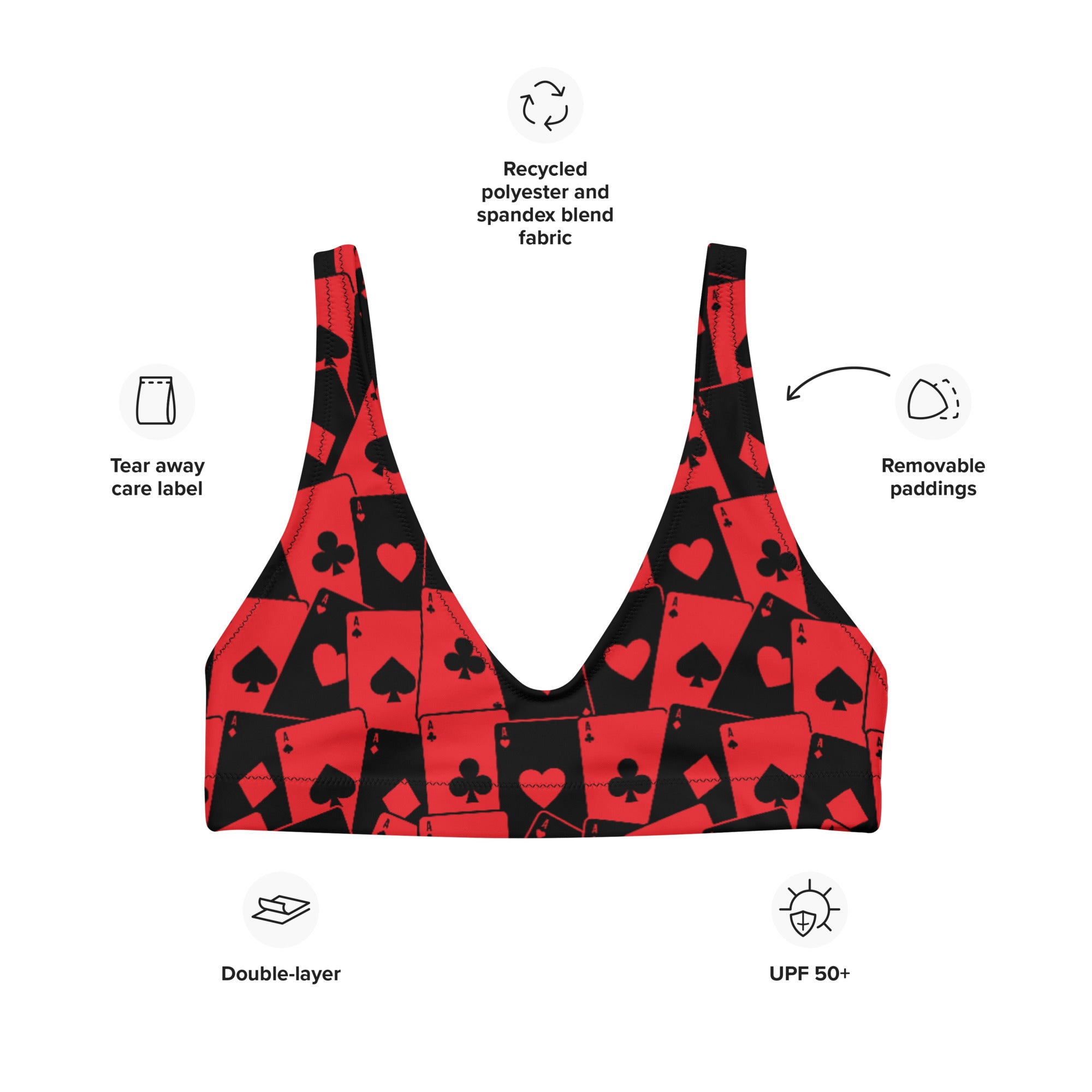 Ace Of Hearts Recycled Padded V-Top, V-Top, - One Stop Rave