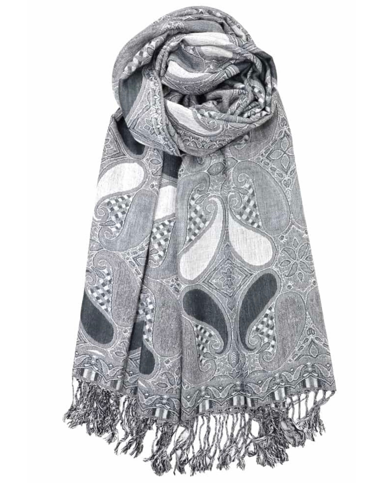 Dark & Light Grey Paisley Rave Pashmina, Pashmina, - One Stop Rave