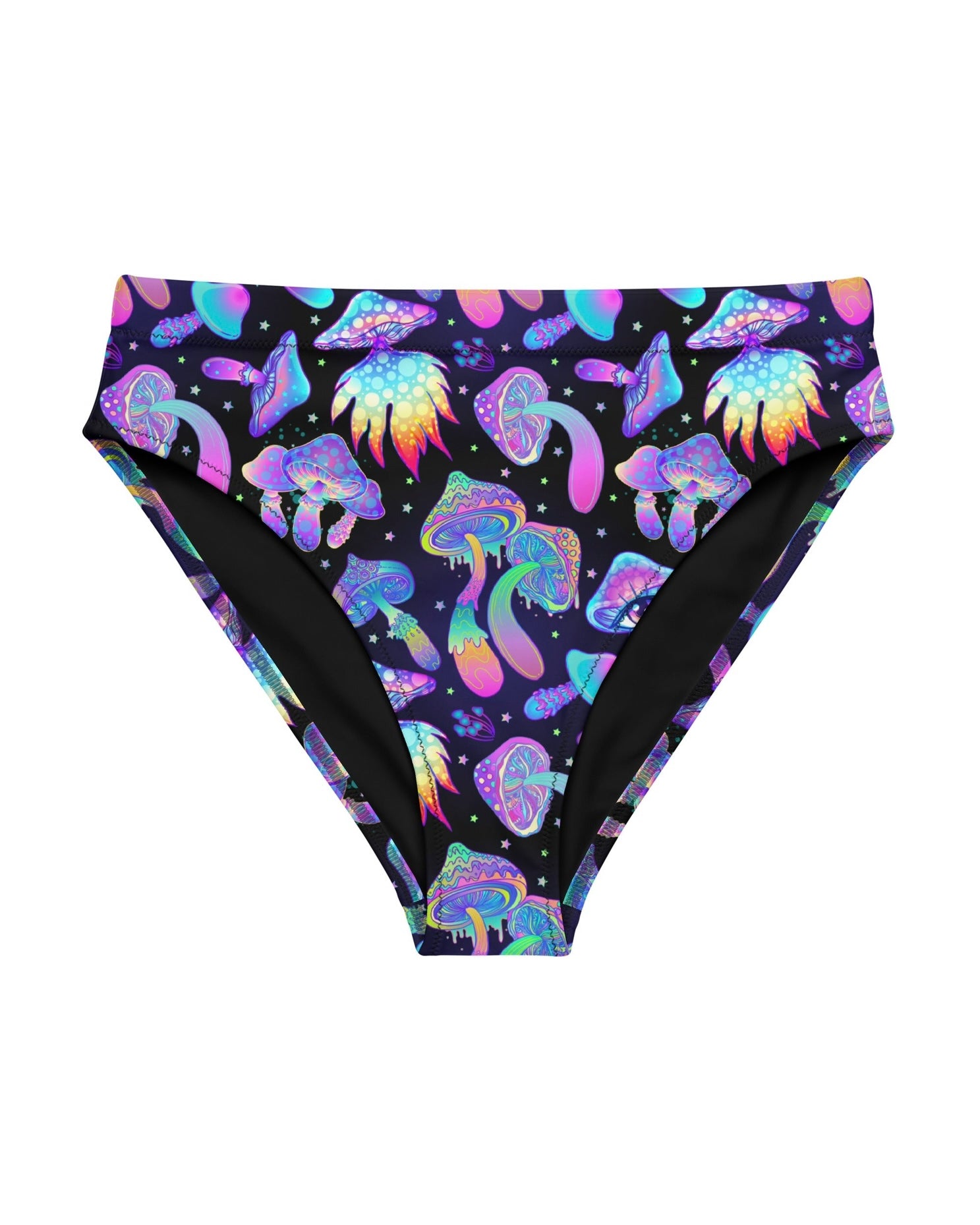 Shroomin Black Recycled High Waisted Bottoms, High-Waisted Bottoms, - One Stop Rave