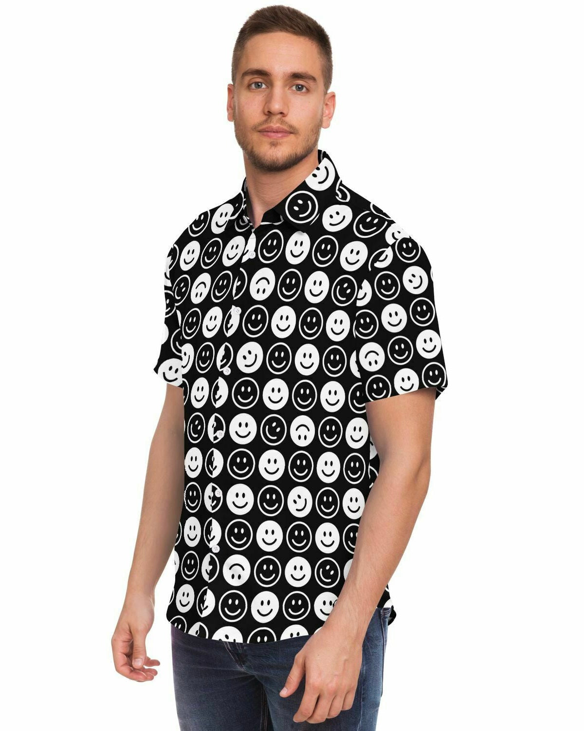 All Smiles Party Shirt, Short Sleeve Button Down Shirt, - One Stop Rave