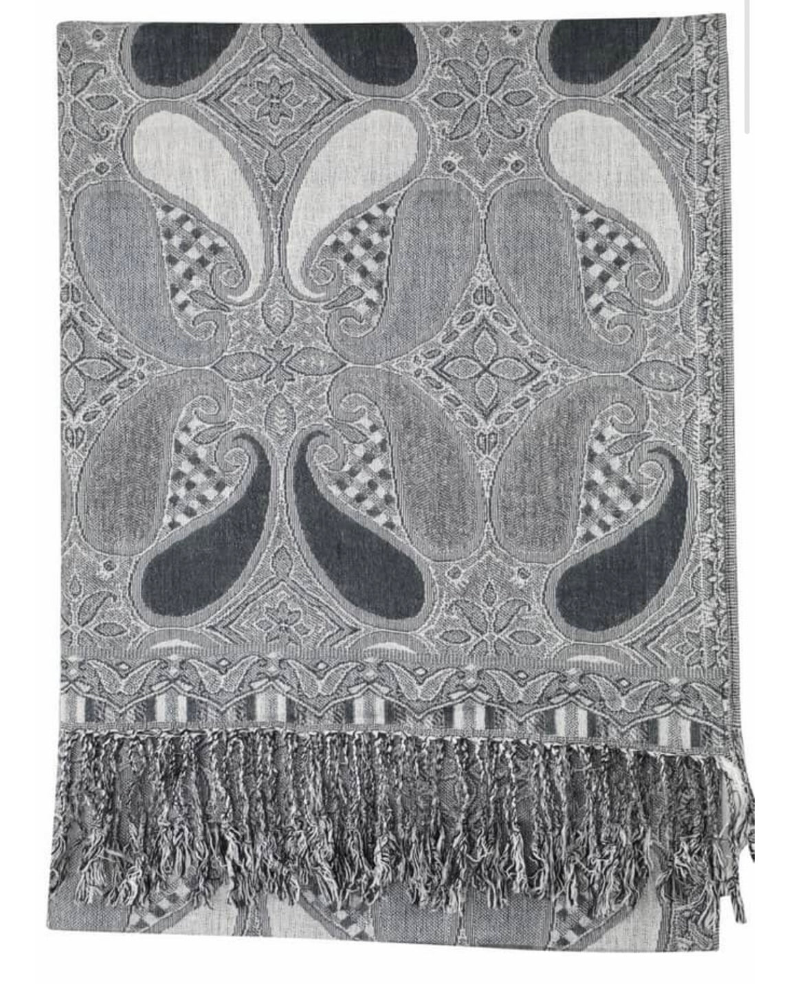 Dark & Light Grey Paisley Rave Pashmina, Pashmina, - One Stop Rave